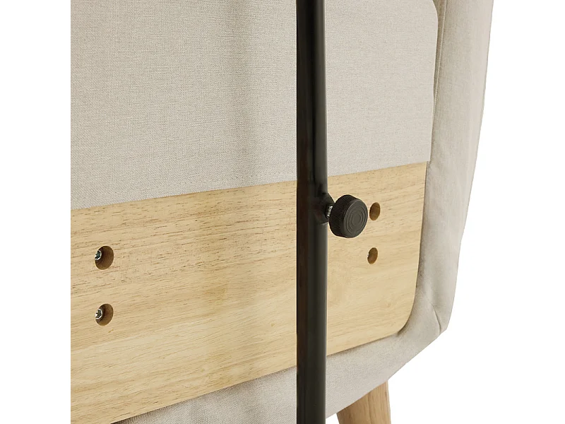 Sillón convertible de lino beige, con mesa de madera y almohada, respaldo ajustable, superficie para acostarse 180x62 cm