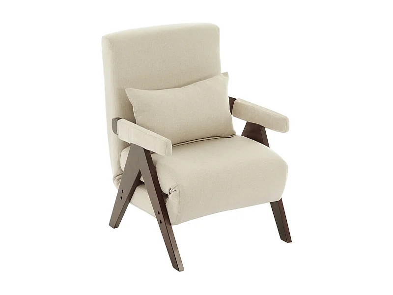 Sillón convertible de lino beige - con almohada - respaldo ajustable en 6 niveles - superficie para acostarse 184x56 cm