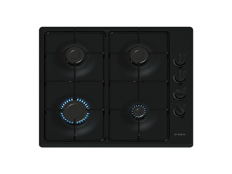 Table gaz inox, 60 cm, SER2, 4 brûleurs, Fonte avec pieds en caoutchouc BOSCH - PBP6B6K80