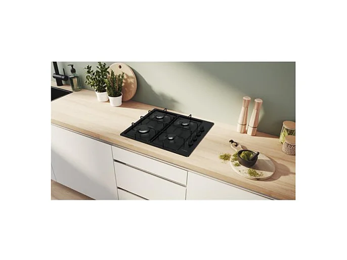 Table gaz inox, 60 cm, SER2, 4 brûleurs, Fonte avec pieds en caoutchouc BOSCH - PBP6B6K80