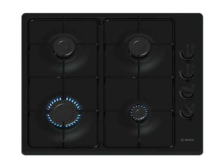 Table gaz inox, 60 cm, SER2, 4 brûleurs, Fonte avec pieds en caoutchouc BOSCH - PBP6B6K80