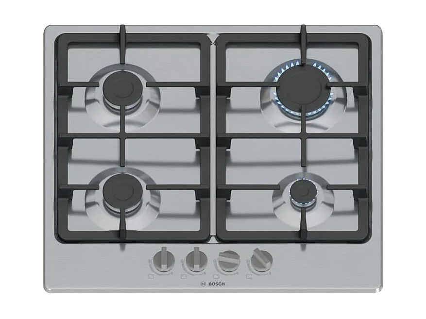 Table de cuisson a gaz - BOSCH Série 4 - 4 foyers - 52 x 58,2 x 4,5 cm - PGP6B5K90 - Inox