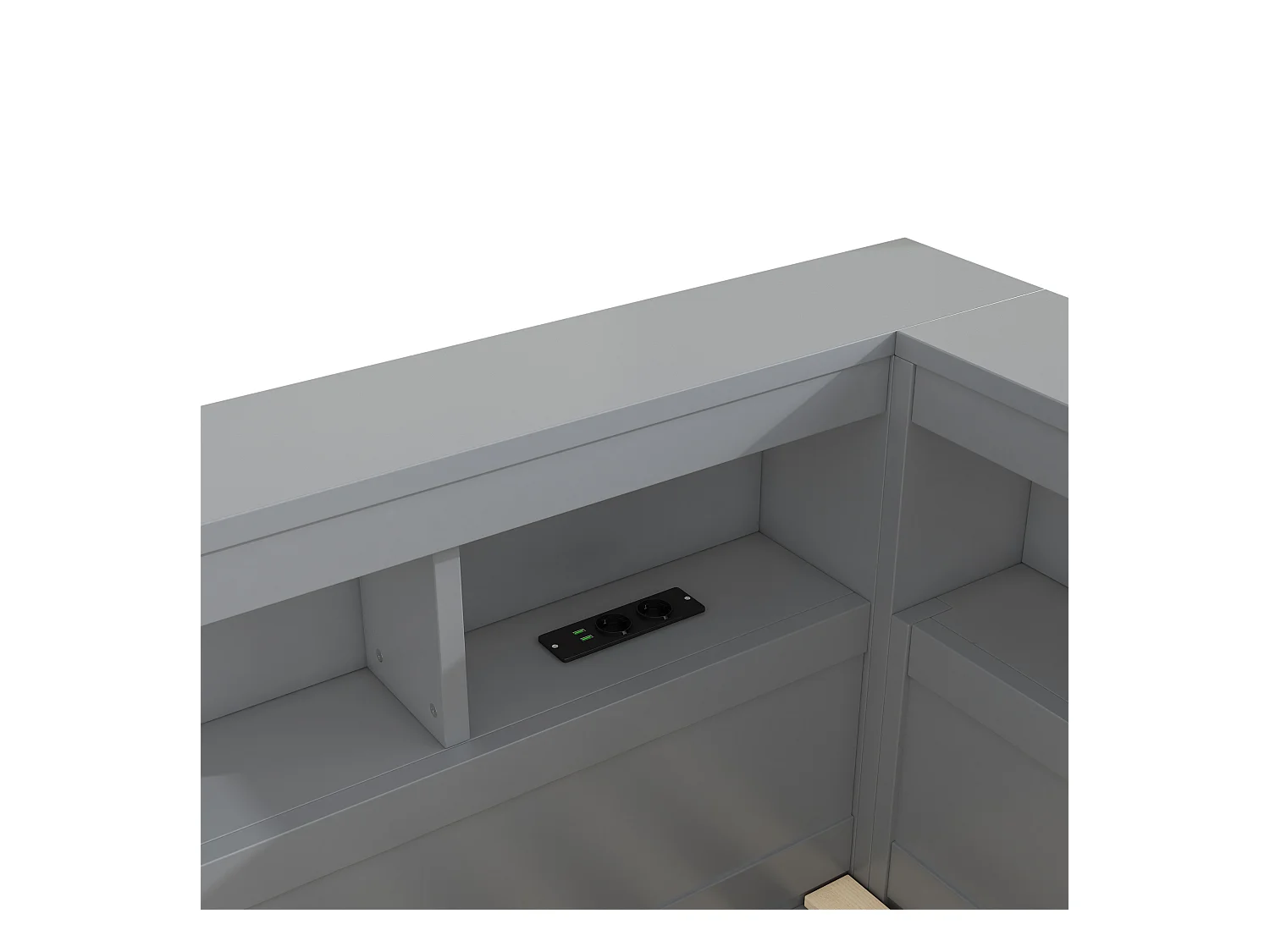 Lit enfant 140x200cm - chevet avec rangements - sommier à lattes - avec prise et port USB - gris