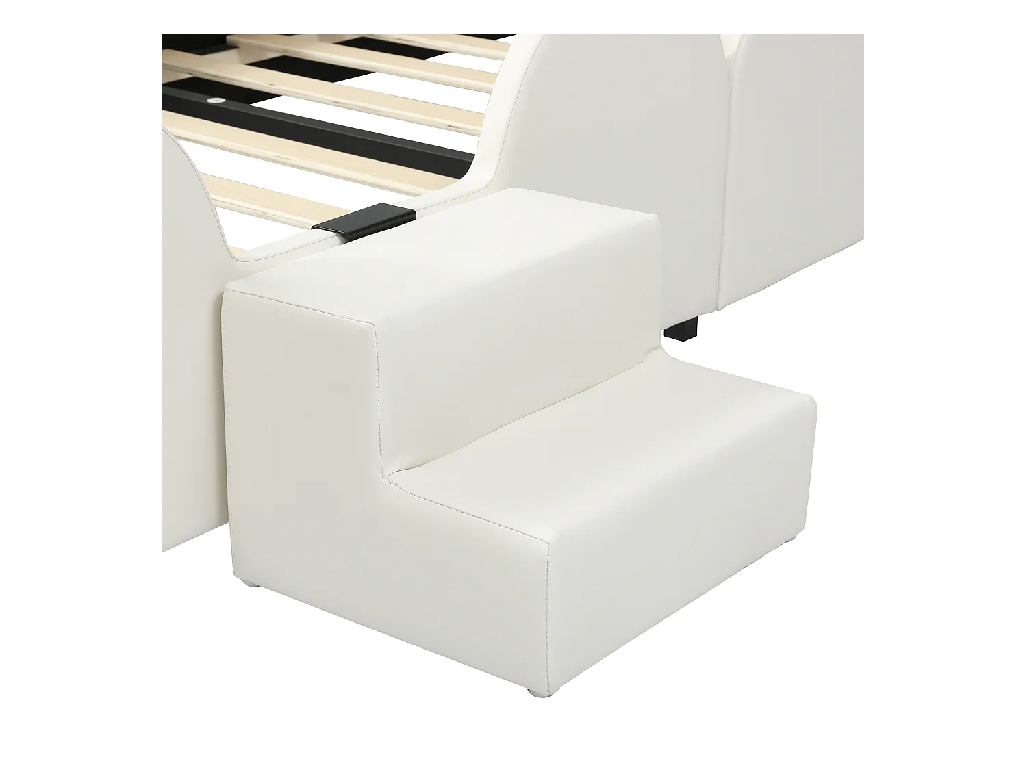 Cama infantil acolchada 90x200 cm - con orejas de conejo - incluye escalera pequeña y tobogán - Rosa+Blanco (sin colchón)