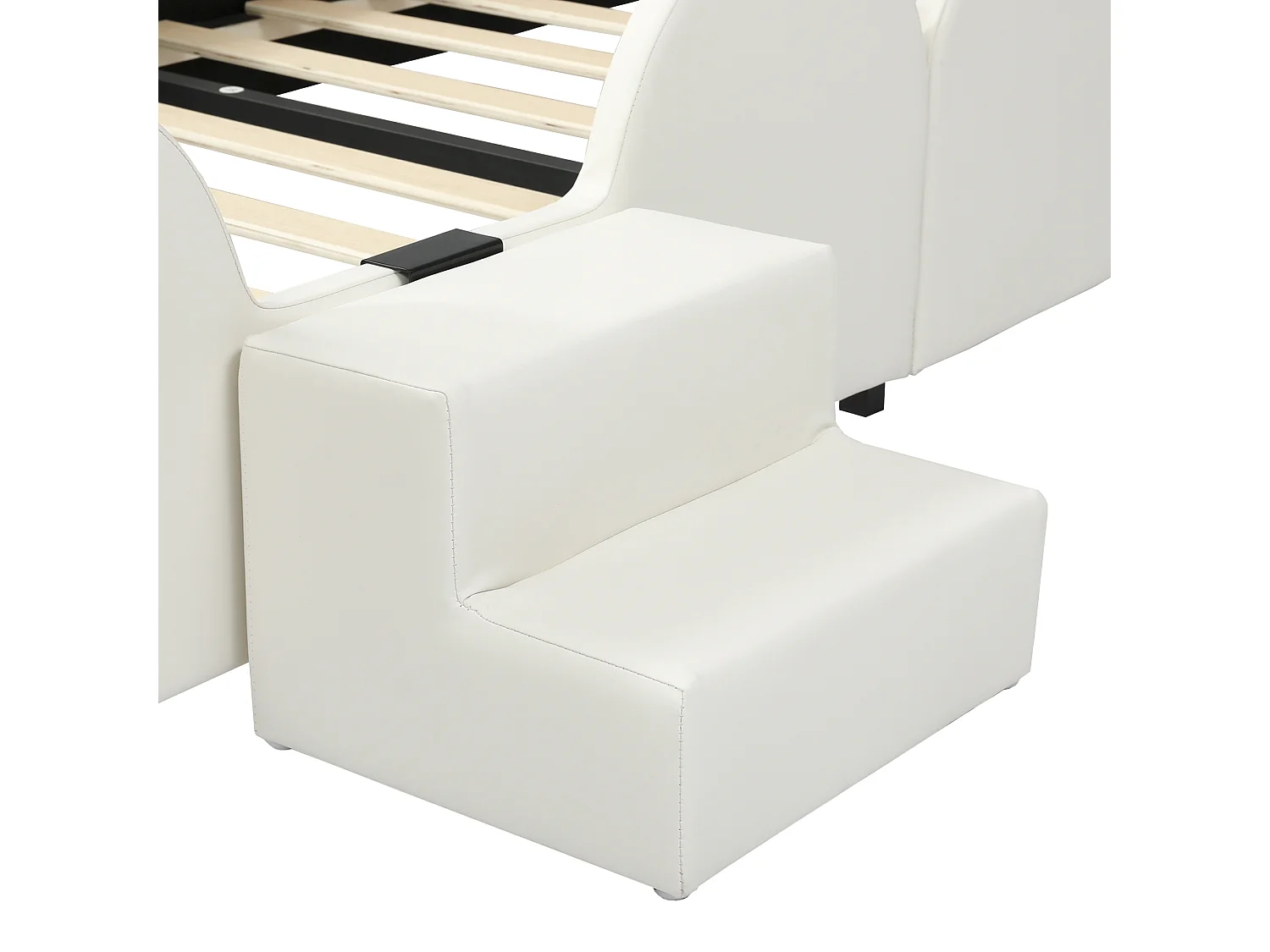 Gepolstertes Kinderbett 90x200 cm - mit Hasenohren - inkl. kleine Leiter und Rutsche - Rosa+Weiß (ohne Matratze)