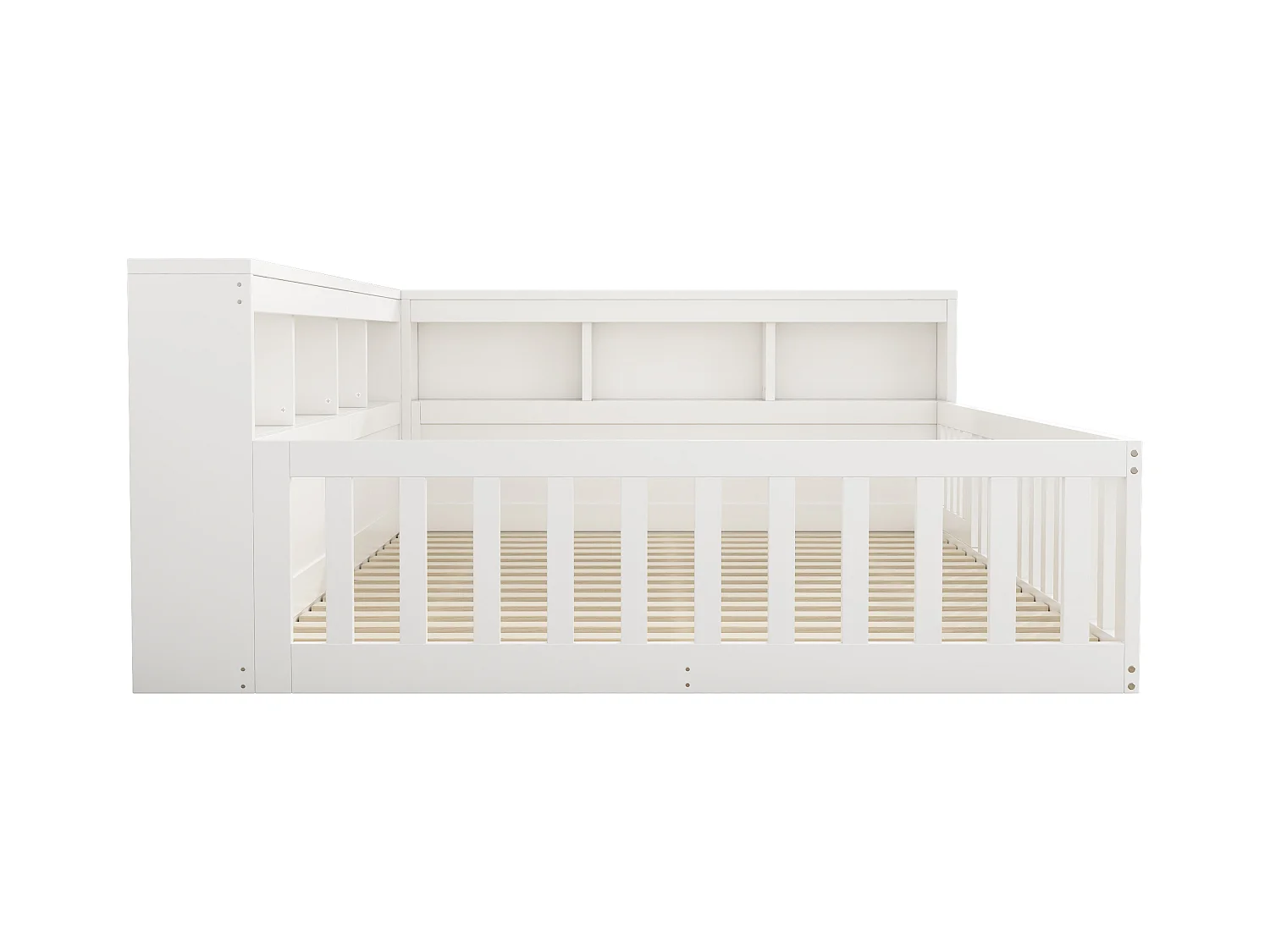 Kinderbett 140x200 cm - Kopfteil mit Staufach - Lattenrost - mit Steckdose und USB-Anschluss - weiß