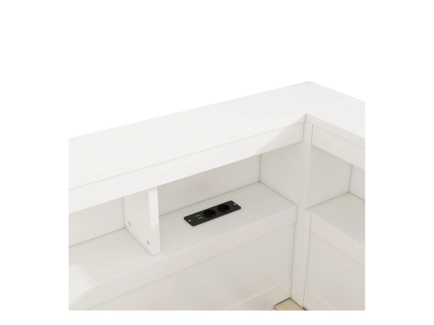 Kinderbett 140x200 cm - Kopfteil mit Staufach - Lattenrost - mit Steckdose und USB-Anschluss - weiß