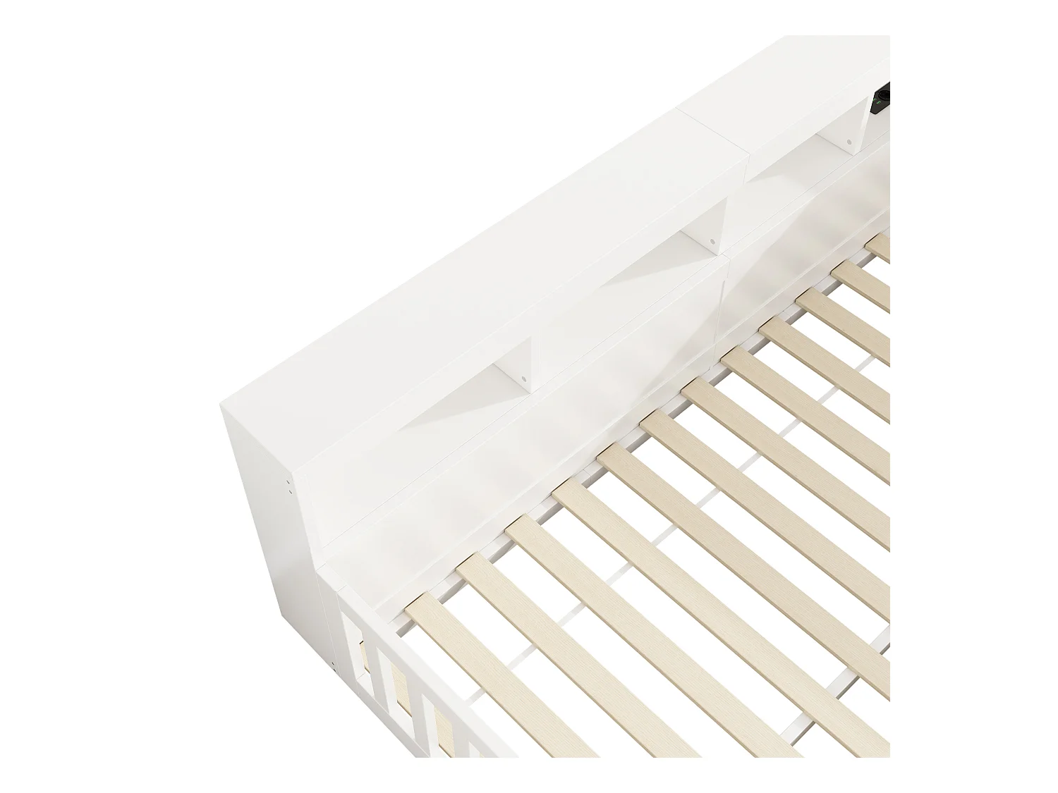 Kinderbett 140x200 cm - Kopfteil mit Staufach - Lattenrost - mit Steckdose und USB-Anschluss - weiß