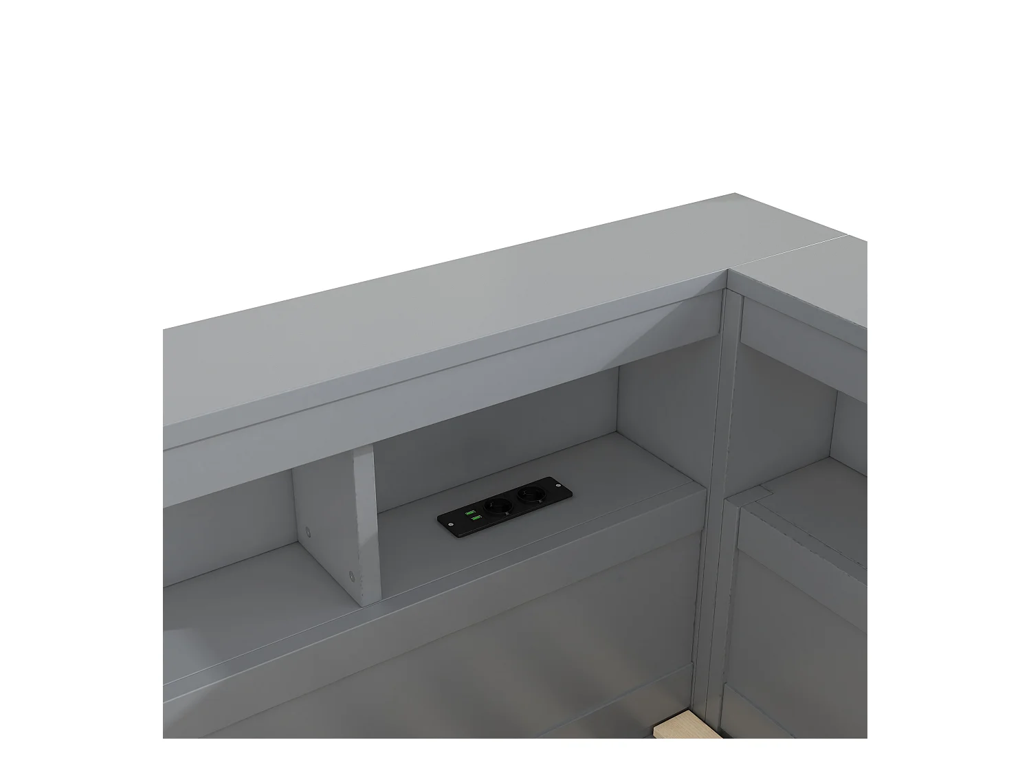 Kinderbett 90x200 cm - Kopfteil con Staufach - Lattenrost - mit Steckdose und USB-Anschluss - grau