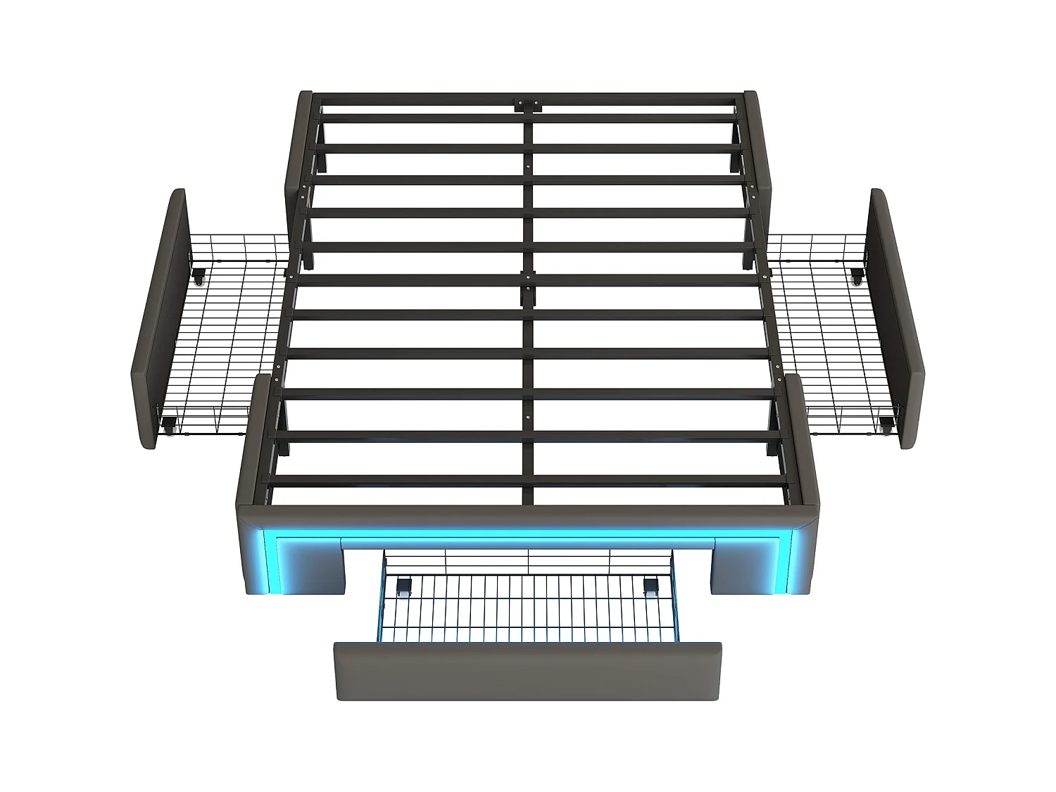 Gekapotteerd bed 140x200 cm - met 3 lades - van PU-leer - zonder hoofdeinde - met LED-verlichting - grijs
