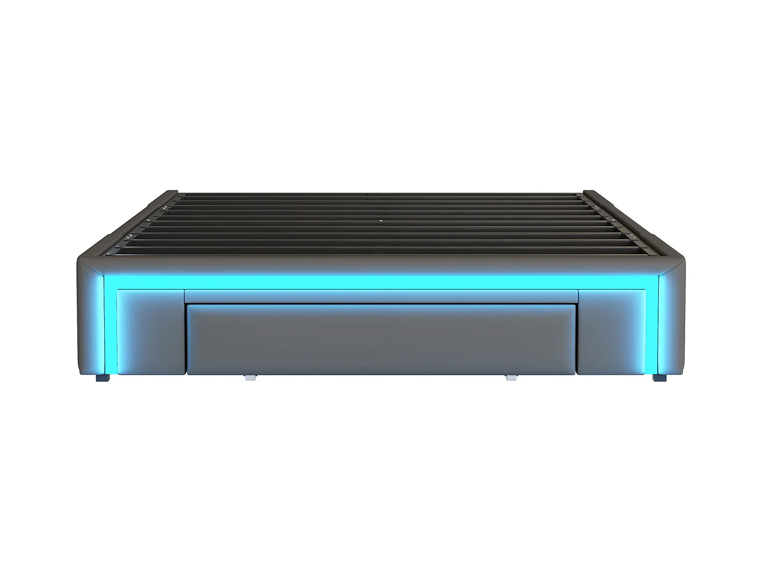 Gekapotteerd bed 140x200 cm - met 3 lades - van PU-leer - zonder hoofdeinde - met LED-verlichting - grijs