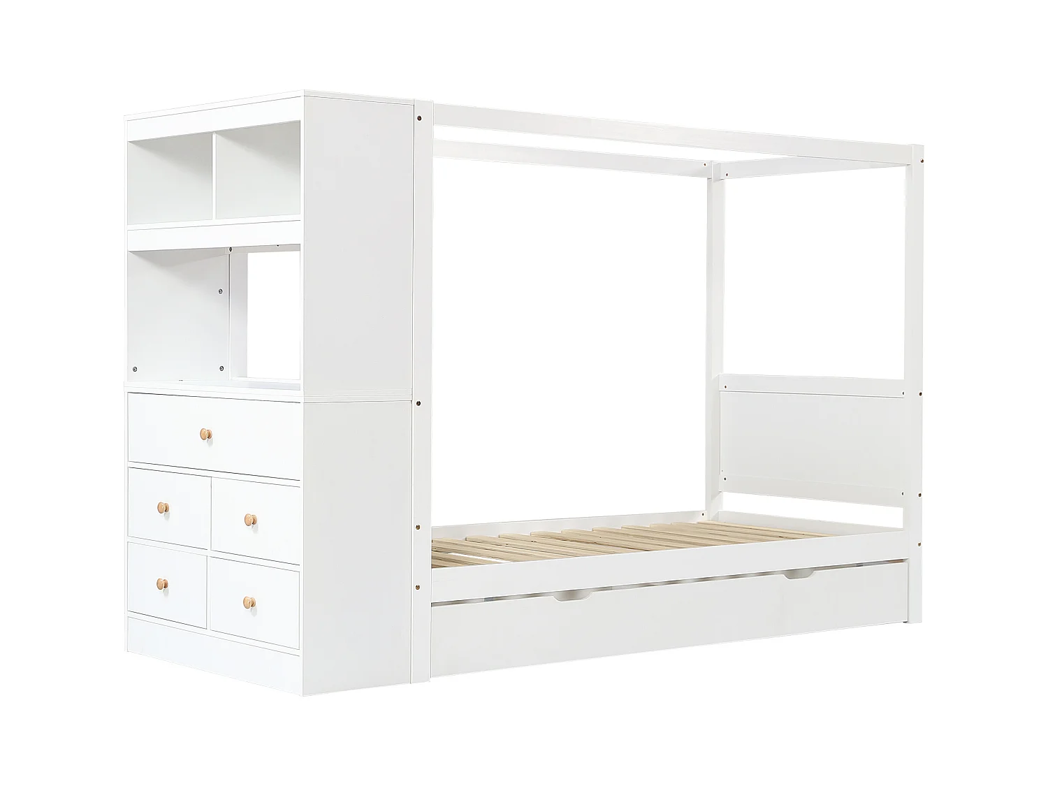 Łóżko dziecięce 90x200 cm - z 5 szufladami - z barierką ochronną - z uchwytem do przechowywania - Biały (bez materaca)