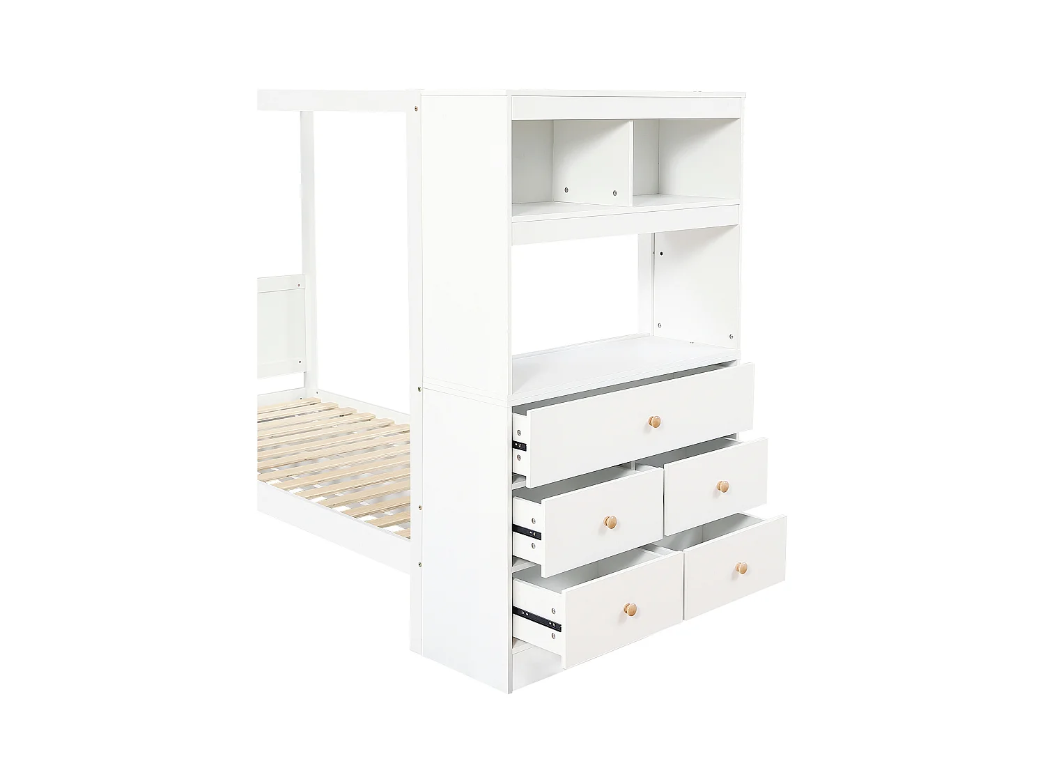 Łóżko dziecięce 90x200 cm - z 5 szufladami - z barierką ochronną - z uchwytem do przechowywania - Biały (bez materaca)