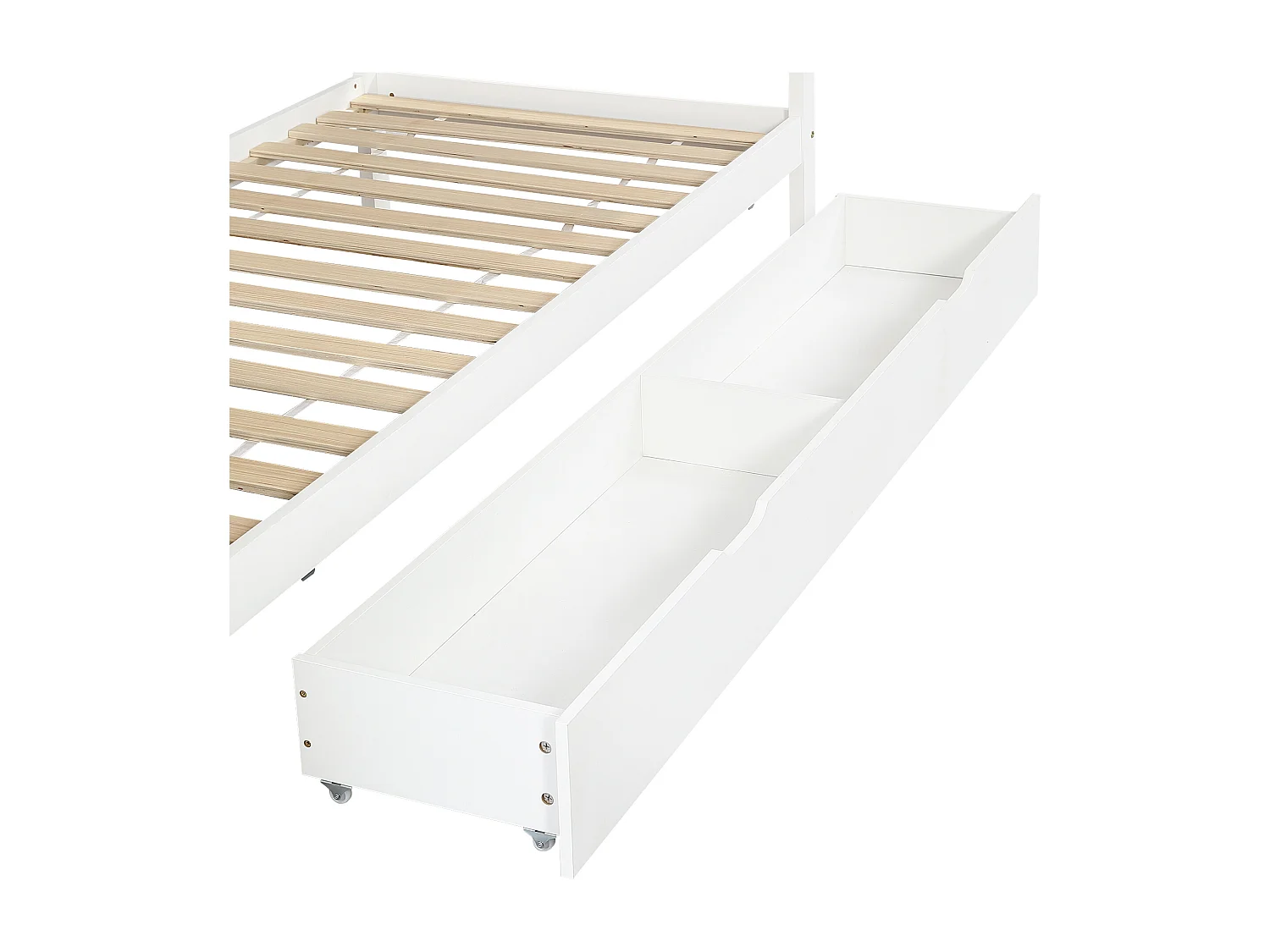 Lit enfant 90x200 cm - avec 5 tiroirs - avec garde-corps de sécurité - avec support de rangement - Blanc (sans matelas)