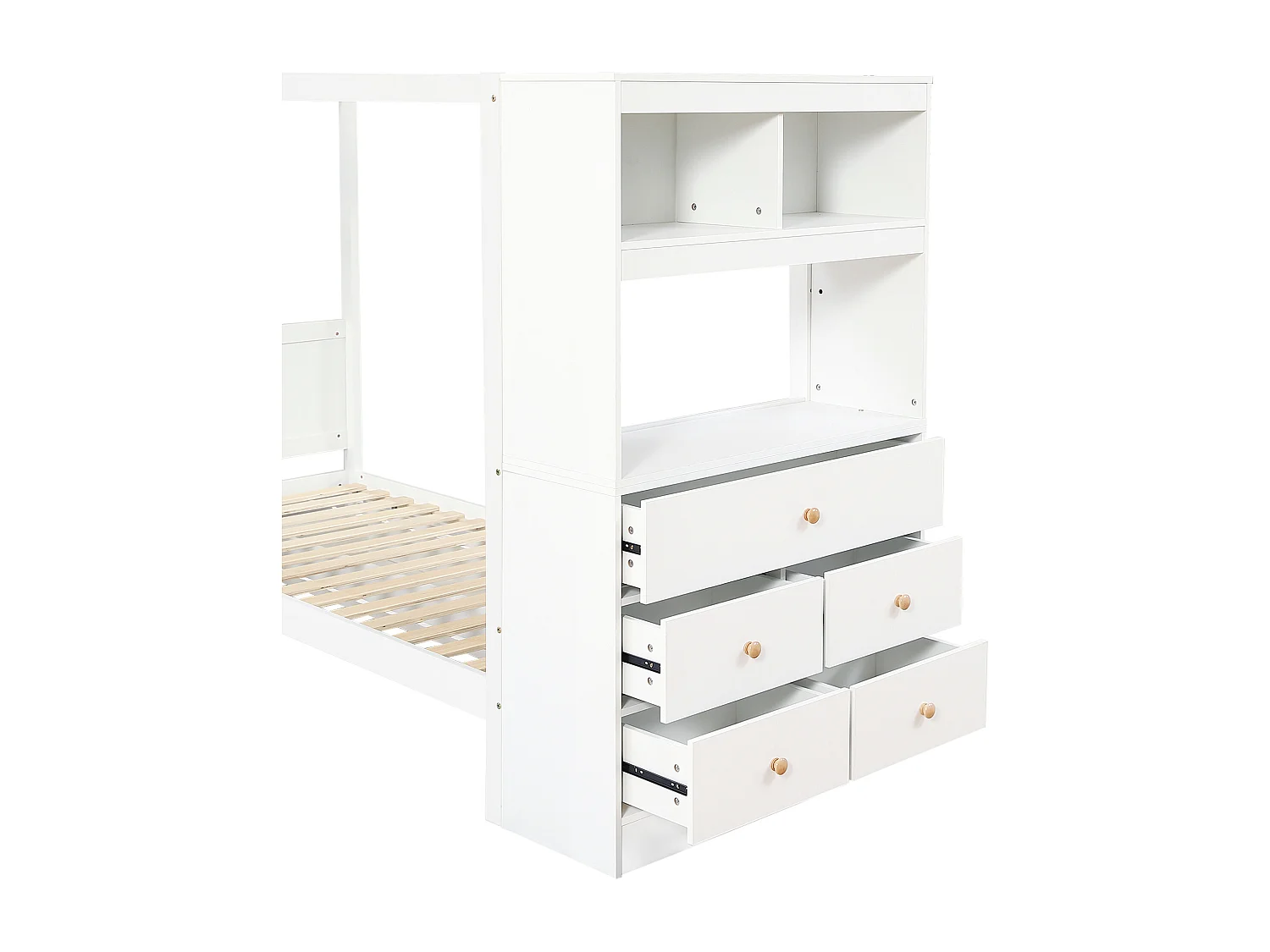 Lit enfant 90x200 cm - avec 5 tiroirs - avec garde-corps de sécurité - avec support de rangement - Blanc (sans matelas)