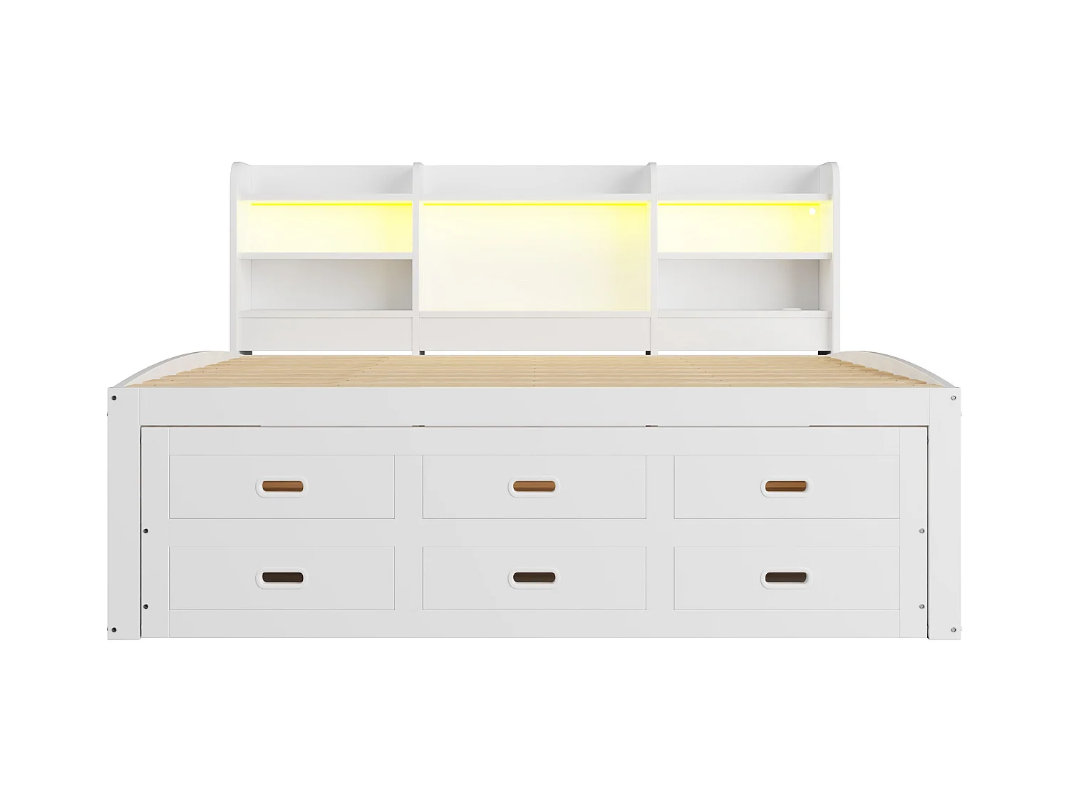 Slaapbank 140x200 cm - met LED-verlichting - 3 laden - met USB + Type-C - wit (matras niet inbegrepen)