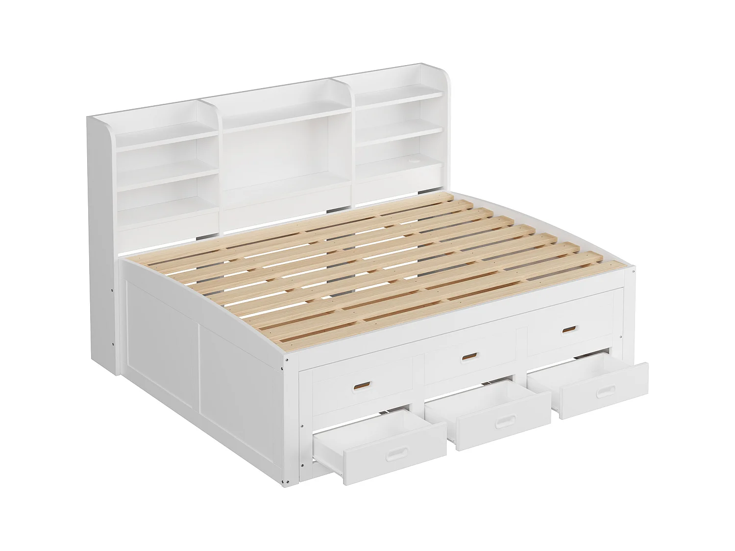 Slaapbank 140x200 cm - met LED-verlichting - 3 laden - met USB + Type-C - wit (matras niet inbegrepen)