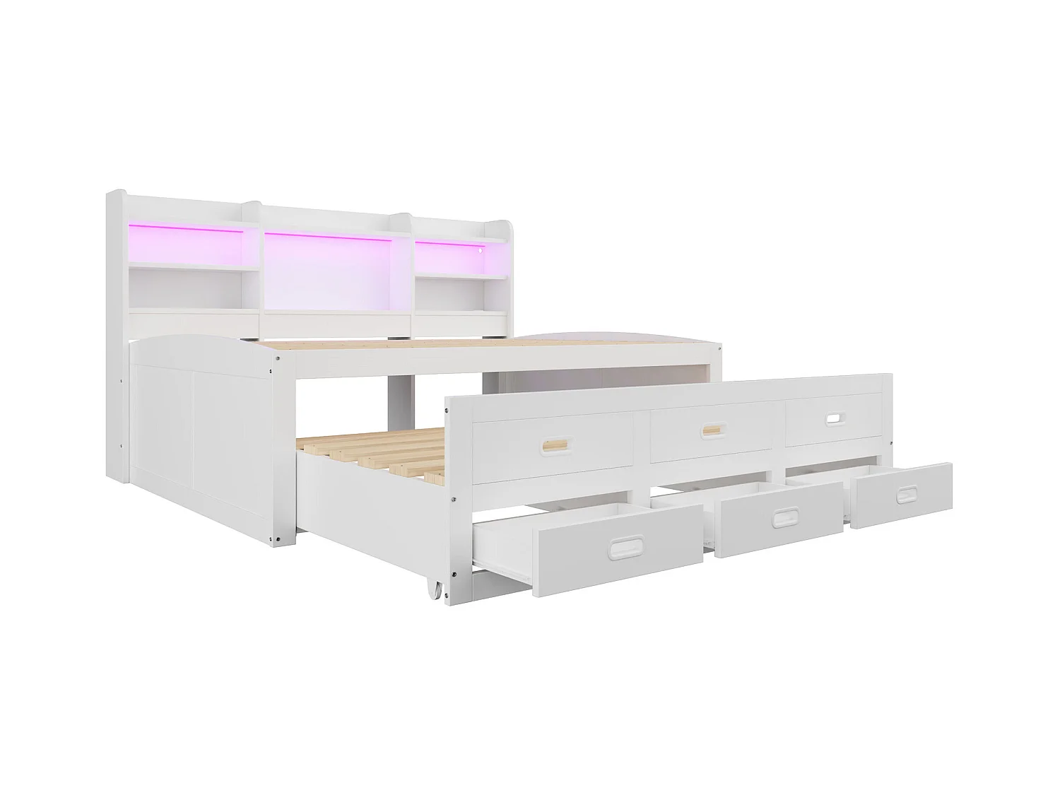 Slaapbank 140x200 cm - met LED-verlichting - 3 laden - met USB + Type-C - wit (matras niet inbegrepen)