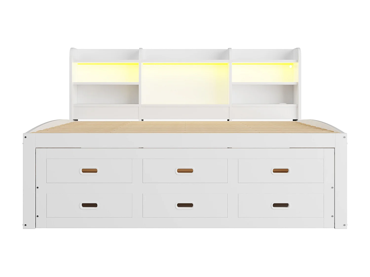 Divano letto 140x200 cm - con illuminazione LED - 3 cassetti - con USB + Type-C - bianco (materasso non incluso)