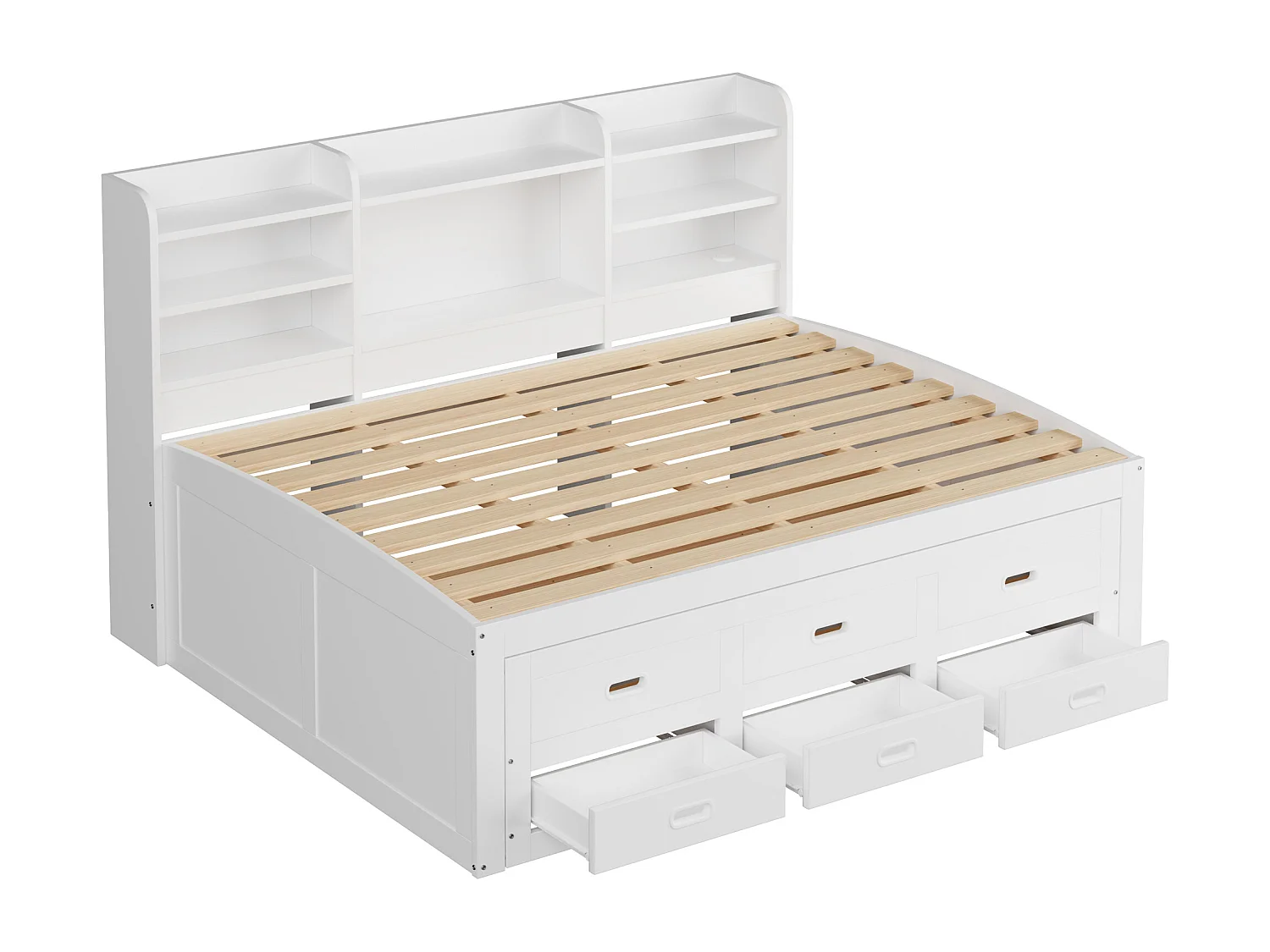 Divano letto 140x200 cm - con illuminazione LED - 3 cassetti - con USB + Type-C - bianco (materasso non incluso)