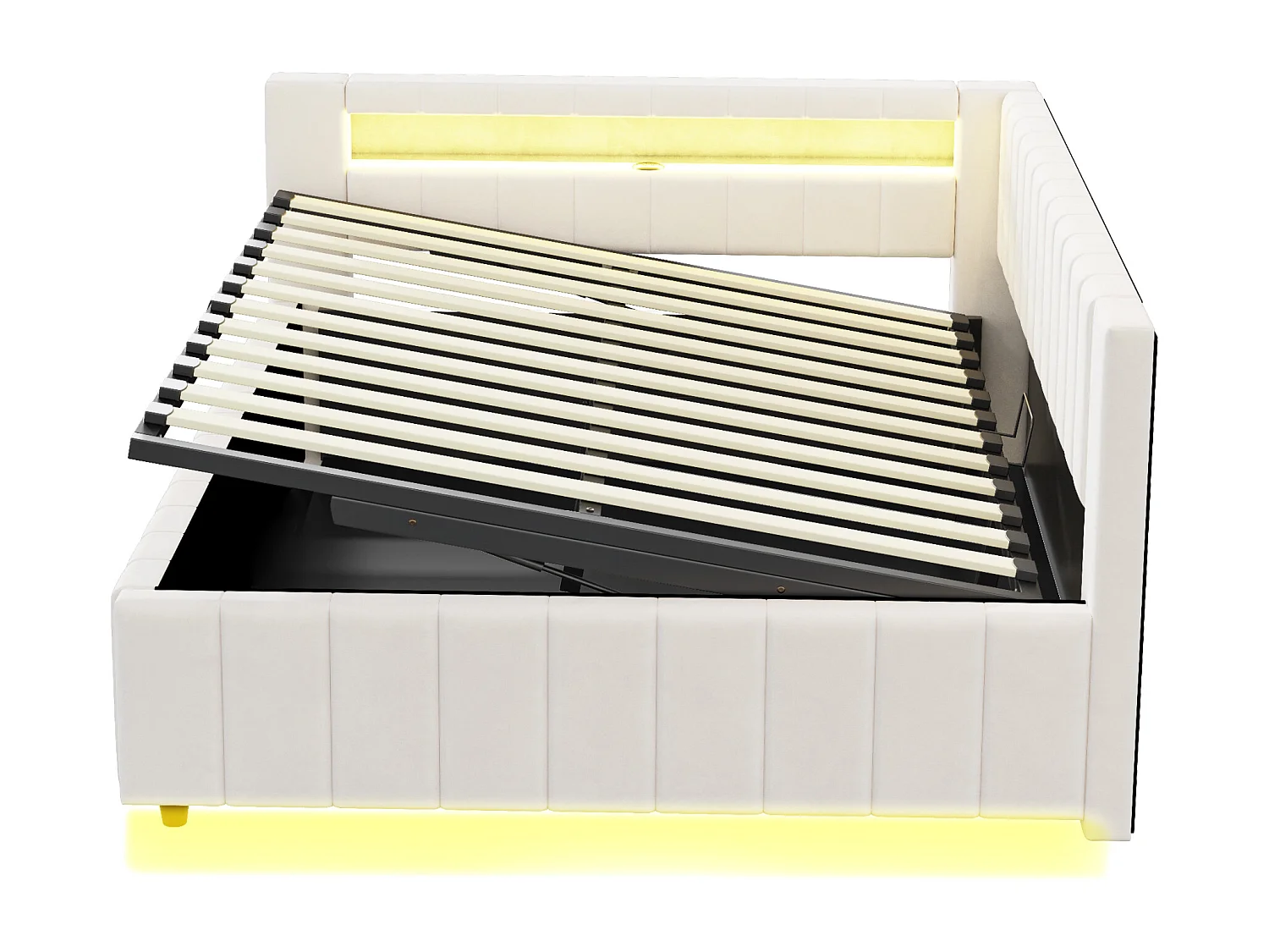 Rozkładana sofa 140x200 cm - z oświetleniem LED i ładowaniem USB - Aksamit - Beżowa (bez materaca)