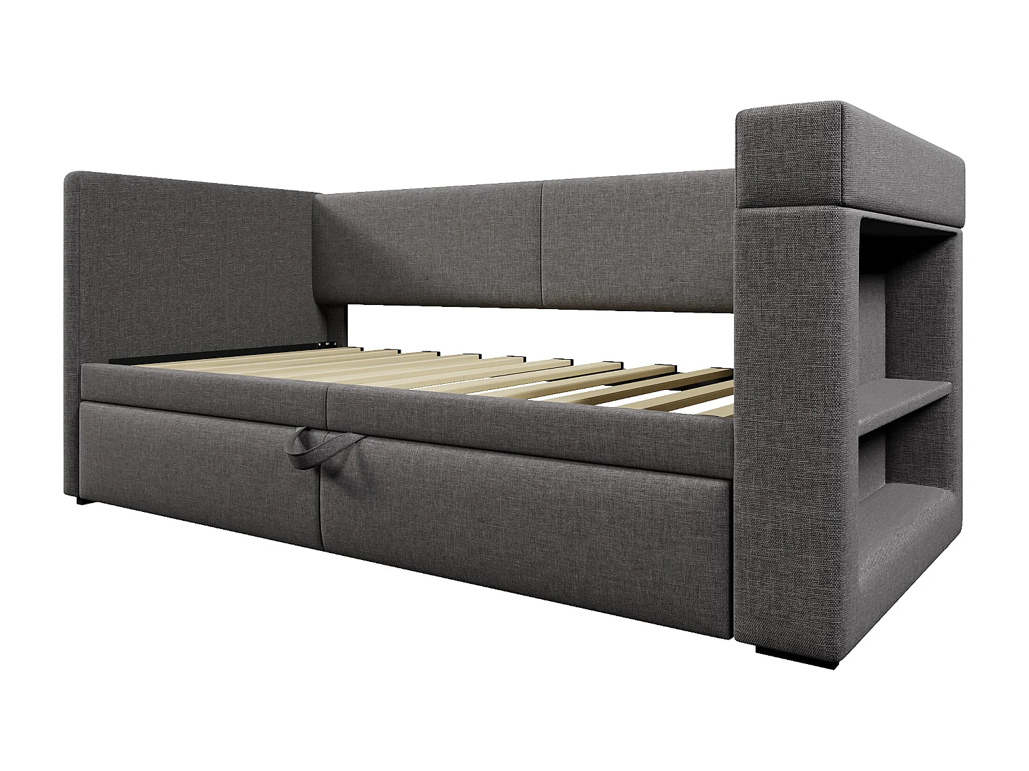Gepolstertes Schlafsofa 90x200 cm - mit Ausziehbett 90x200 cm - mit USB- und Type-C-Anschlüssen - mit Becherhalter - Grau (ohne Matratze)