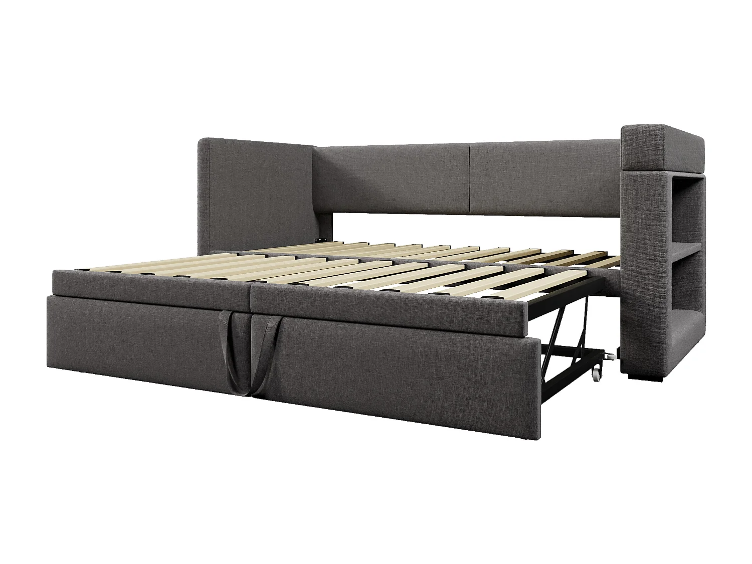 Gepolstertes Schlafsofa 90x200 cm - mit Ausziehbett 90x200 cm - mit USB- und Type-C-Anschlüssen - mit Becherhalter - Grau (ohne Matratze)