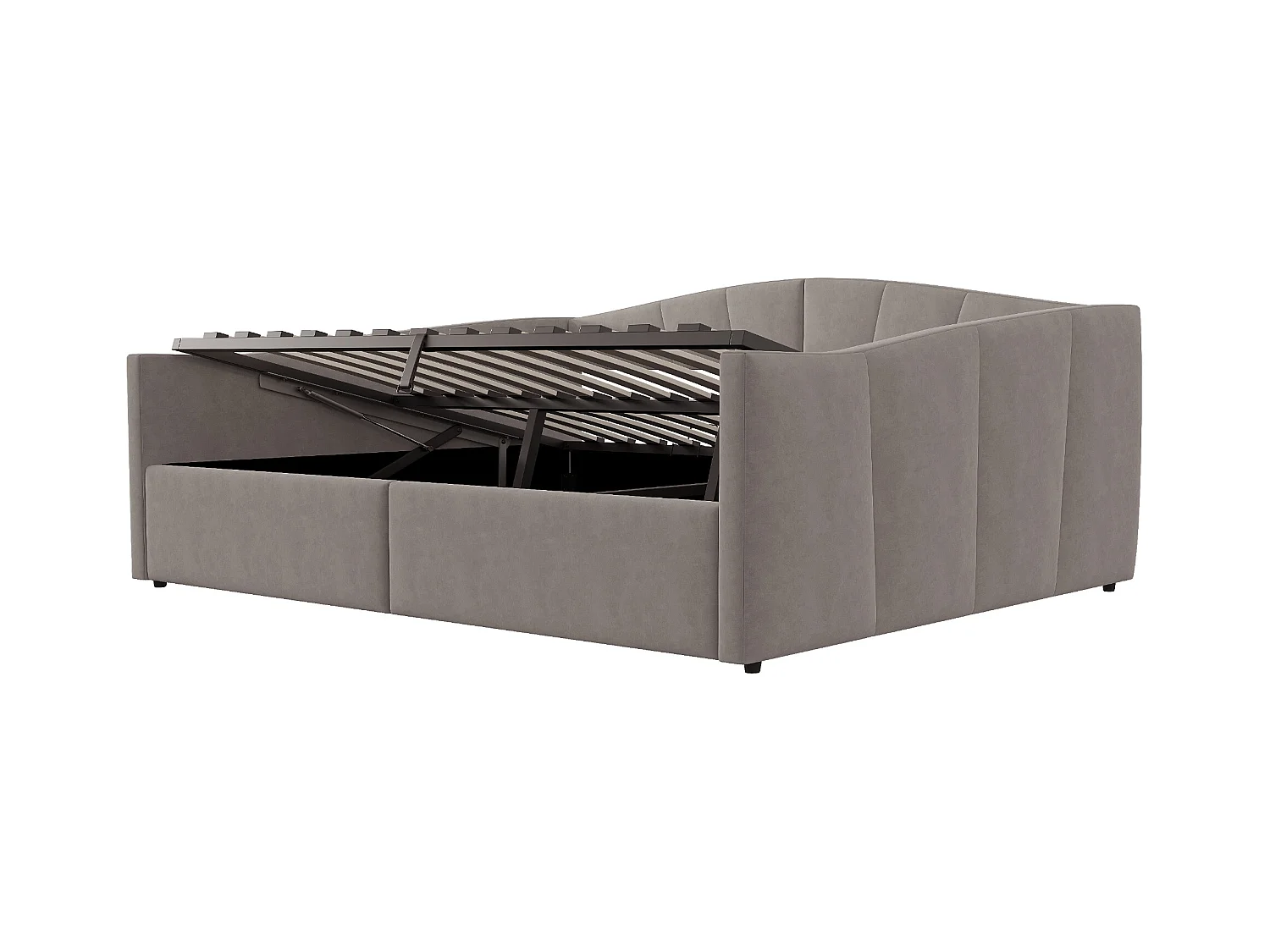 Canapé-lit rembourré 140x200cm - avec sommier à lattes - tissu velours - Gris (matelas non inclus)