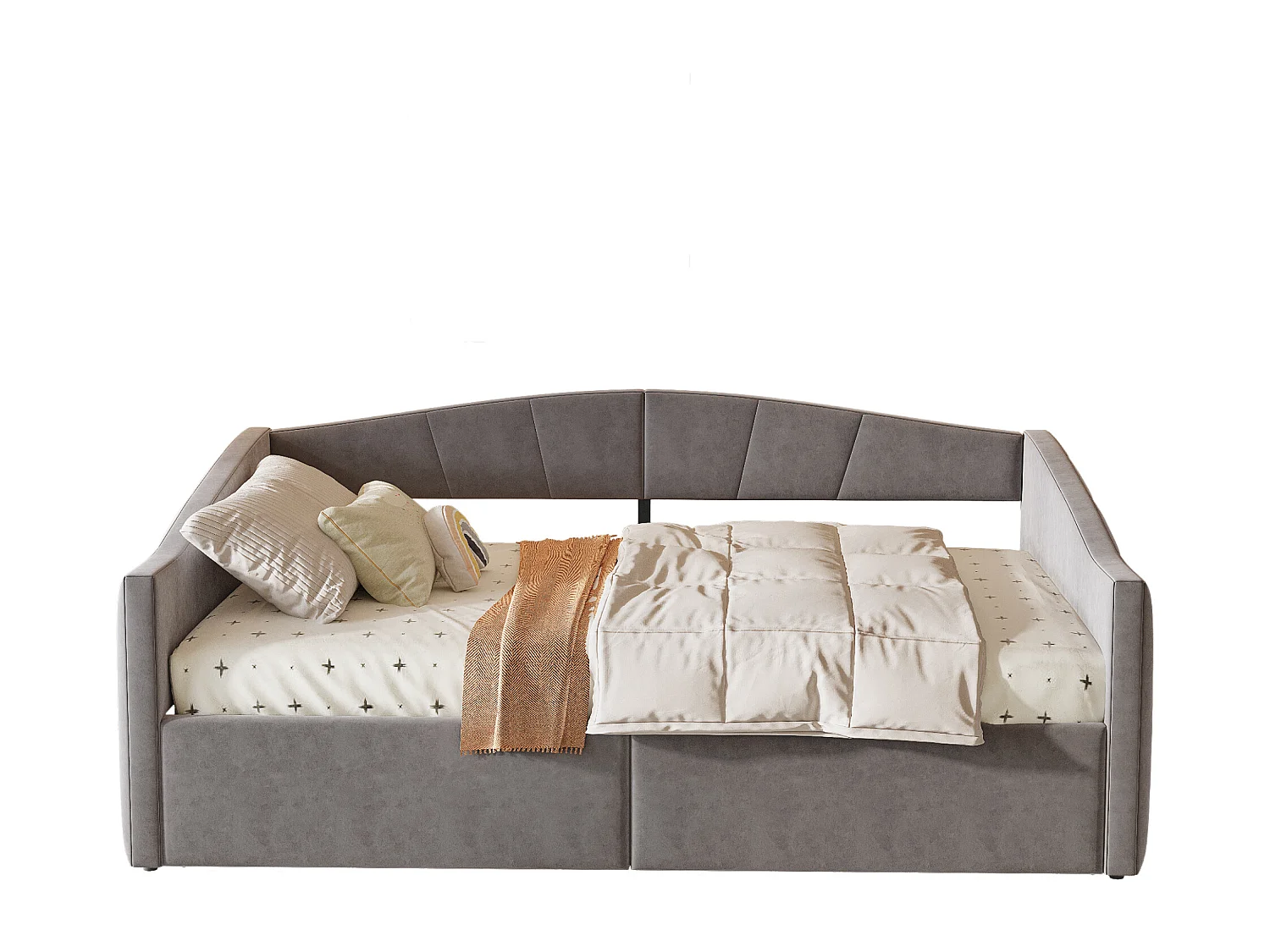 Canapé-lit rembourré 140x200cm - avec sommier à lattes - tissu velours - Gris (matelas non inclus)