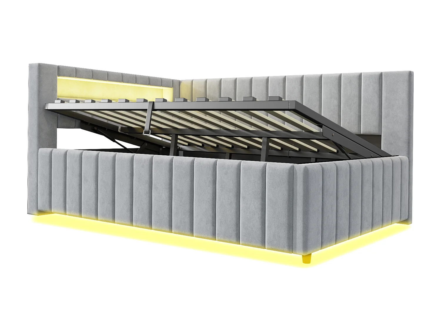 Gepolstertes Schlafsofa 140x200 cm - mit LED-Beleuchtung und USB-Ladefunktion - Samt - Grau (ohne Matratze)