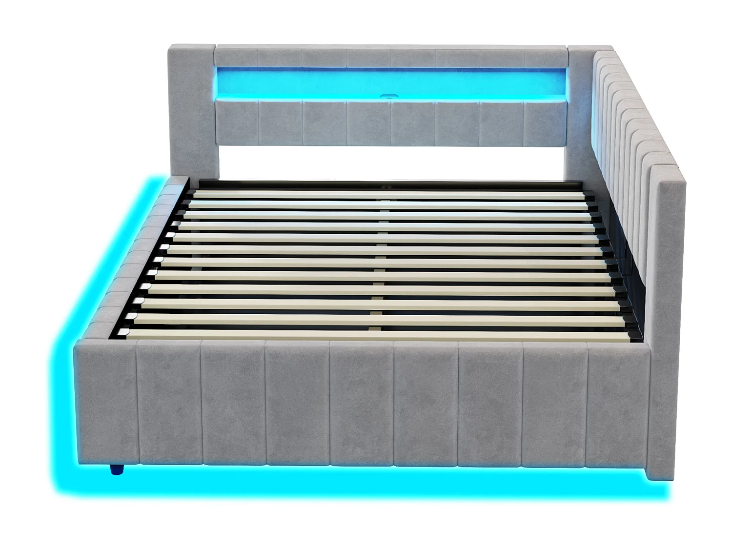 Gepolstertes Schlafsofa 140x200 cm - mit LED-Beleuchtung und USB-Ladefunktion - Samt - Grau (ohne Matratze)