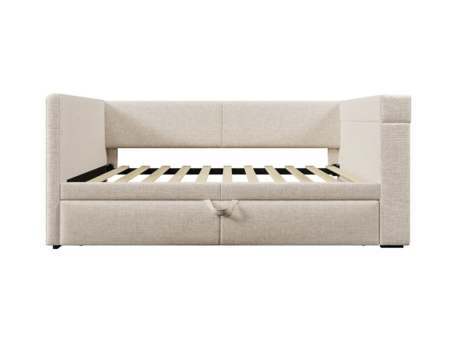 Gestoffeerde slaapbank 90x200 cm - met uittrekbaar bed 90x200 cm - met USB- en Type-C-poorten - met bekerhouder - Beige (zonder matras)