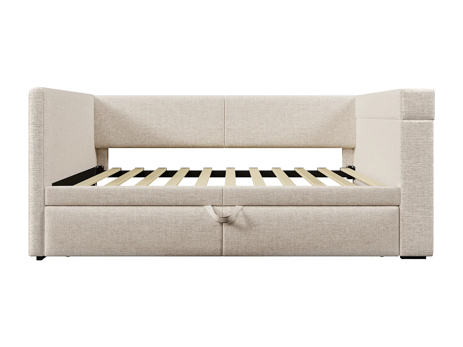Gepolstertes Schlafsofa 90x200 cm - mit Ausziehbett 90x200 cm - mit USB- und Type-C-Anschlüssen - mit Becherhalter - Beige (ohne Matratze)