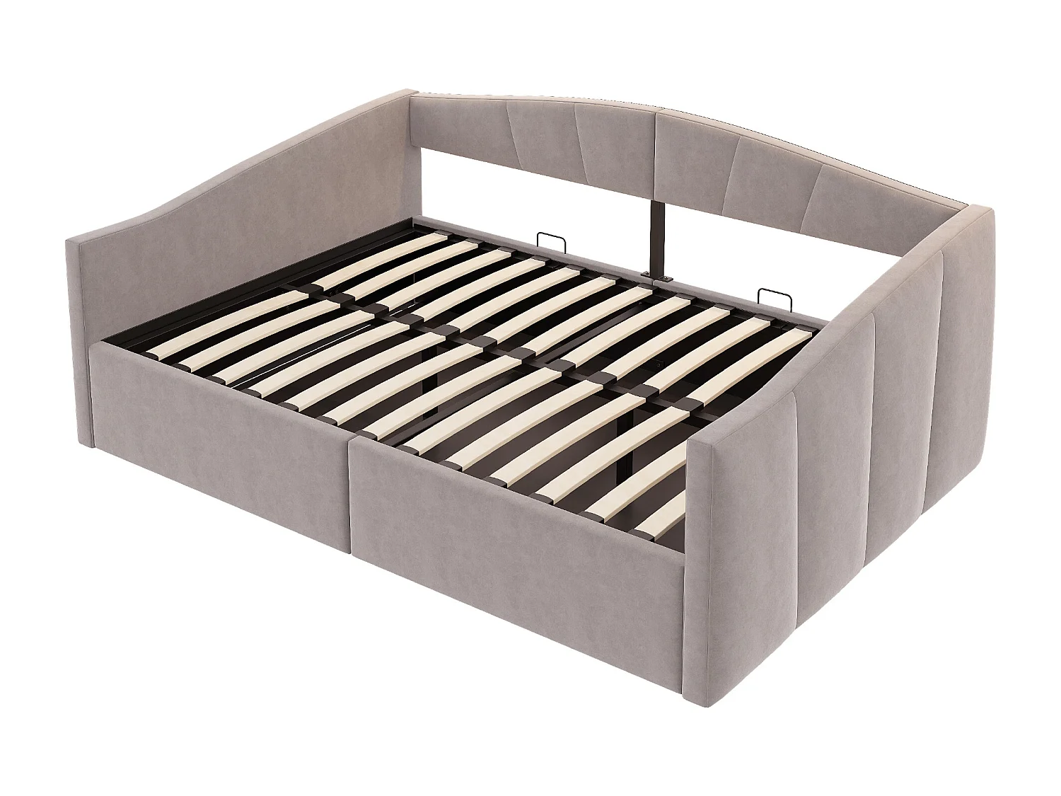 Canapé-lit rembourré double - 140 x 200 cm - avec rangement hydraulique + accoudoirs - velours + métal + contreplaqué + MDF - gris clair