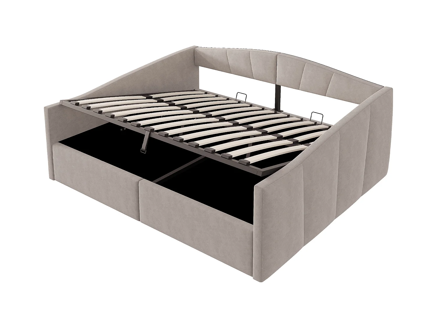 Canapé-lit rembourré 140x200cm - avec sommier à lattes - tissu velours - Gris clair (matelas non inclus)