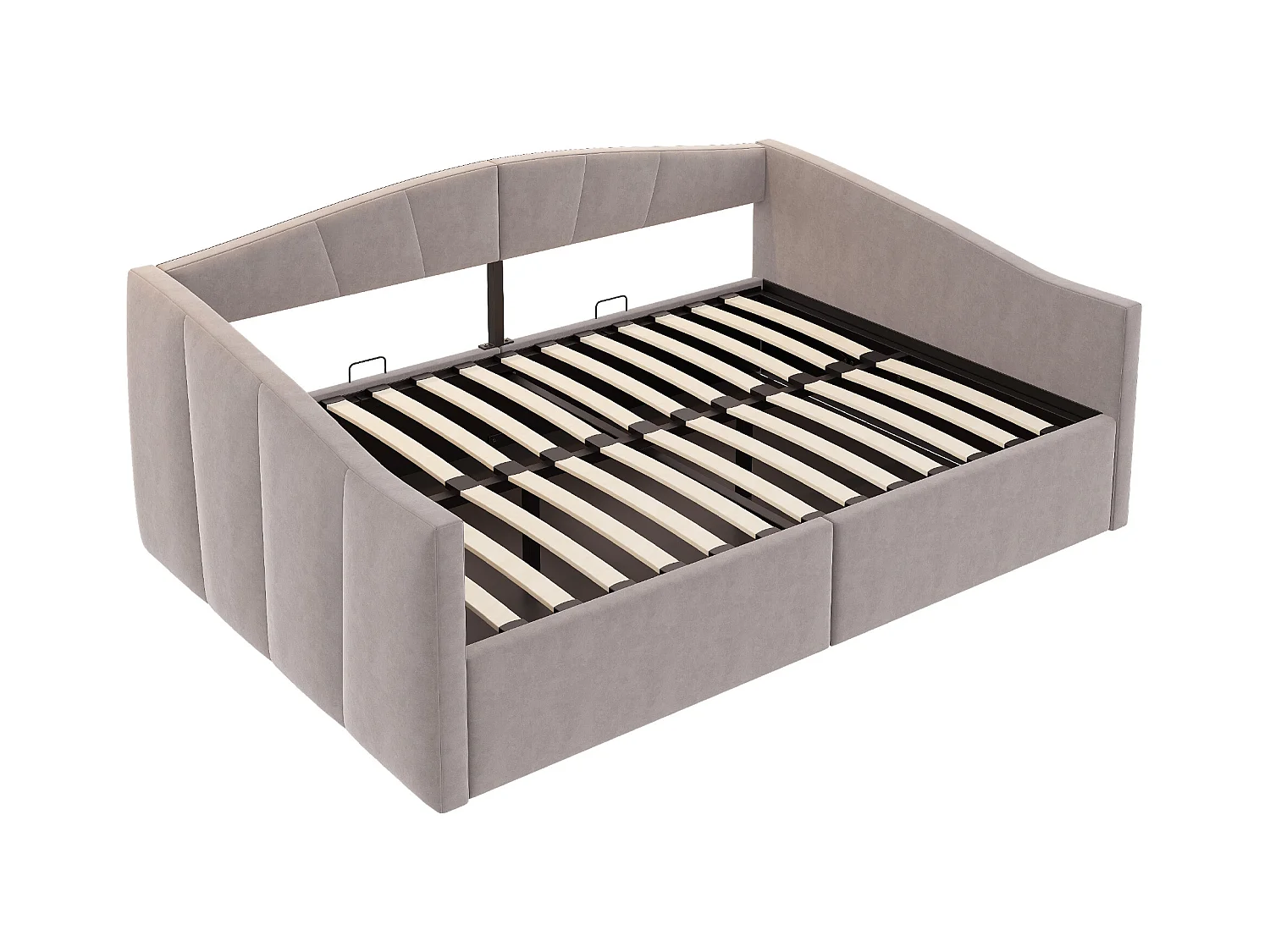 Canapé-lit rembourré 140x200cm - avec sommier à lattes - tissu velours - Gris clair (matelas non inclus)