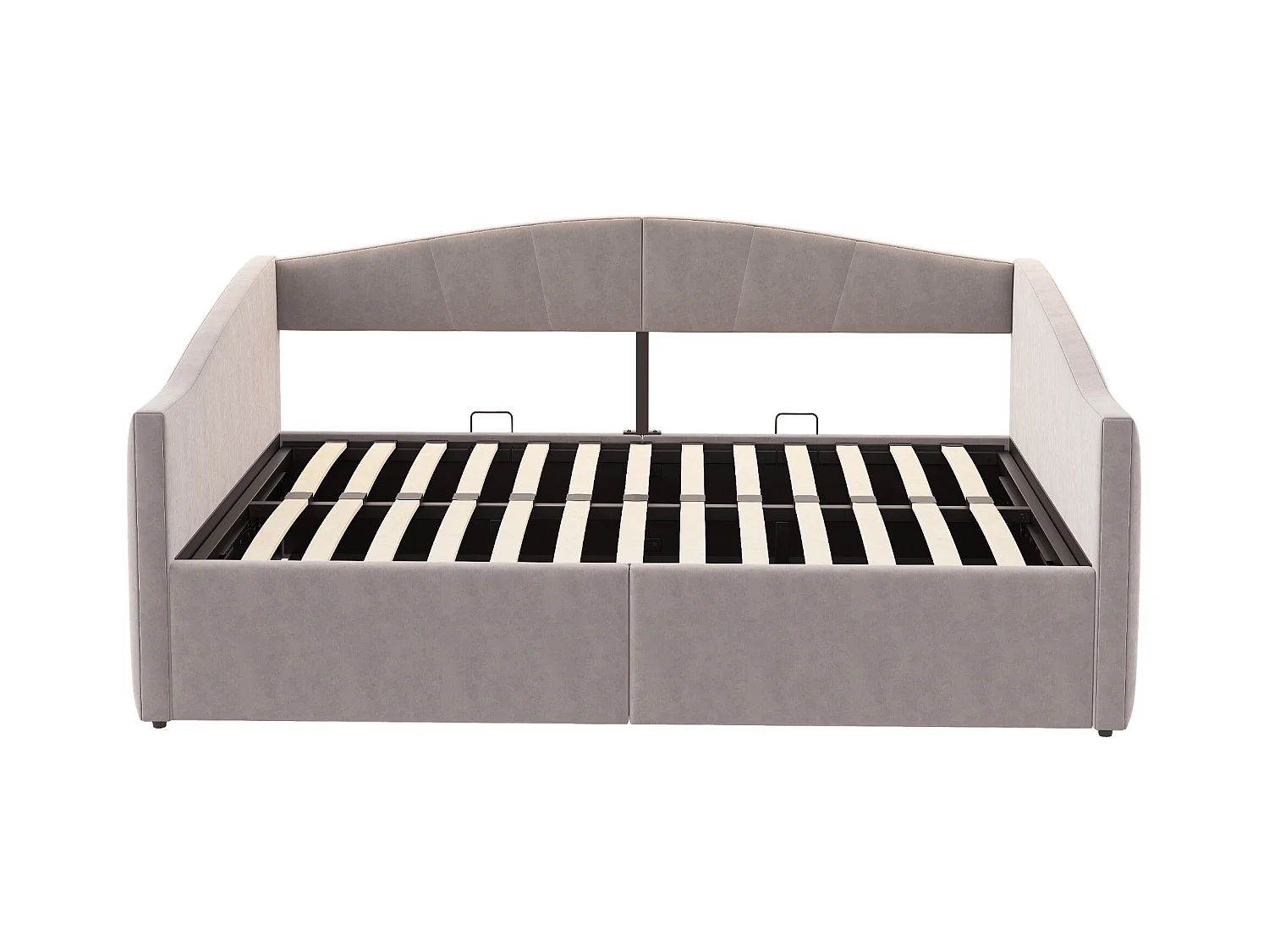 Canapé-lit rembourré 140x200cm - avec sommier à lattes - tissu velours - Gris clair (matelas non inclus)