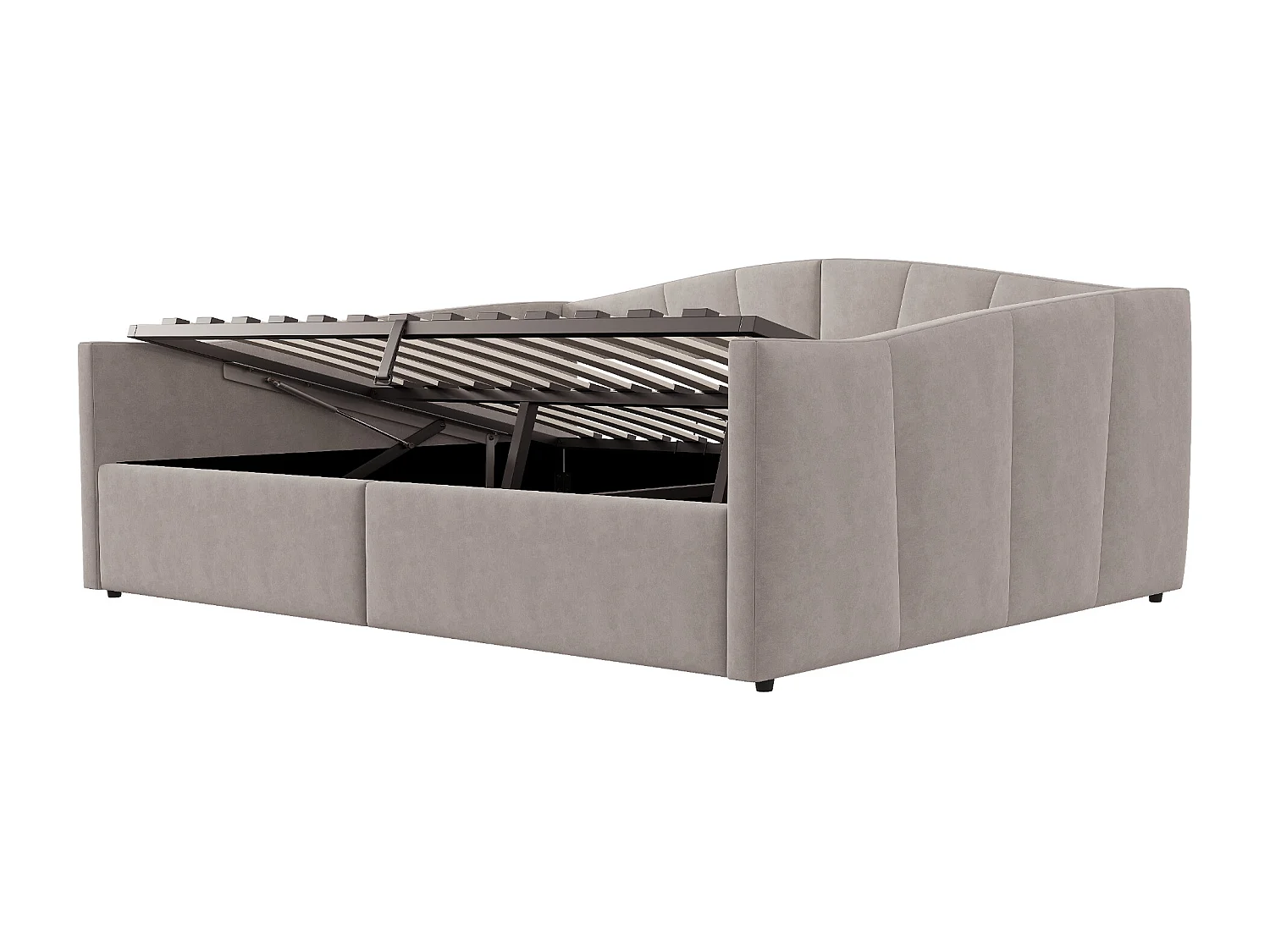 Canapé-lit rembourré 140x200cm - avec sommier à lattes - tissu velours - Gris clair (matelas non inclus)