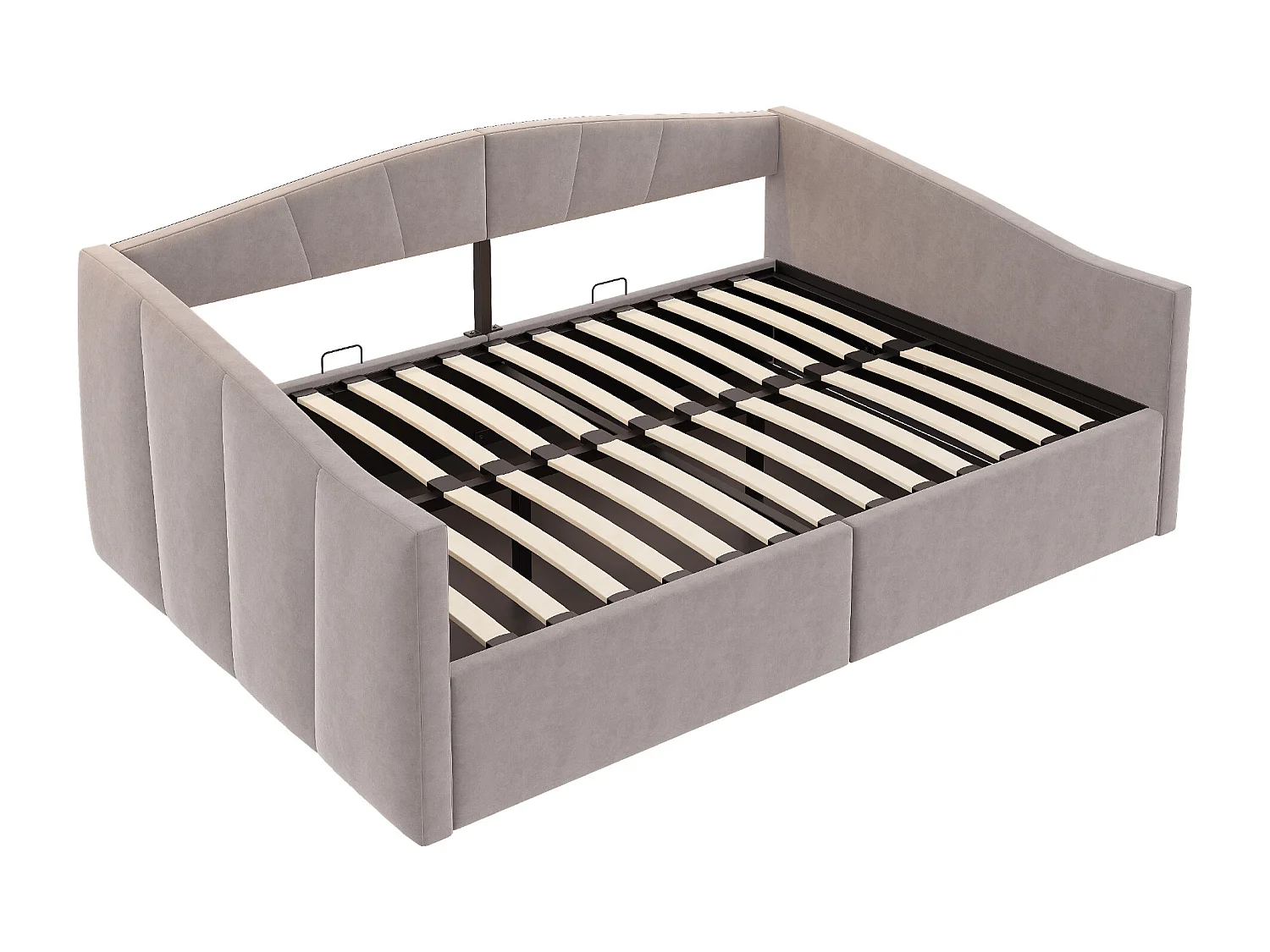 Canapé-lit rembourré 140x200cm - avec sommier à lattes - tissu velours - Gris clair (matelas non inclus)