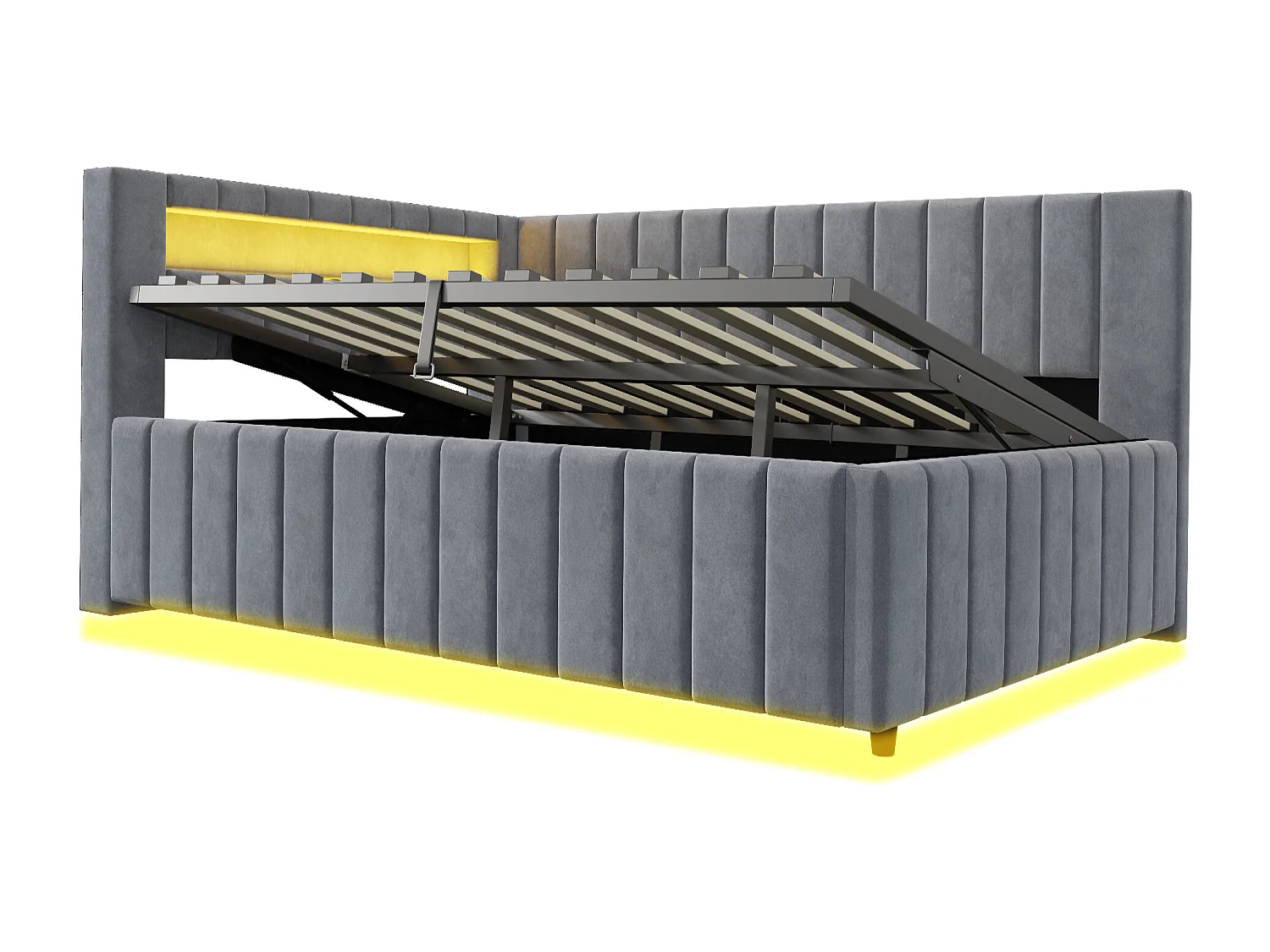 Gepolstertes Schlafsofa 140x200 cm - mit LED-Beleuchtung und USB-Ladefunktion - Samt - Dunkelgrau (ohne Matratze)