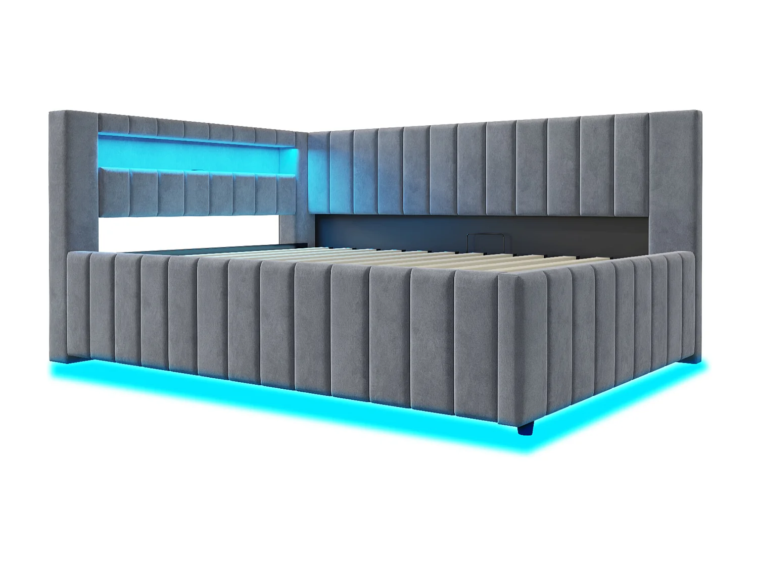 Gepolstertes Schlafsofa 140x200 cm - mit LED-Beleuchtung und USB-Ladefunktion - Samt - Dunkelgrau (ohne Matratze)