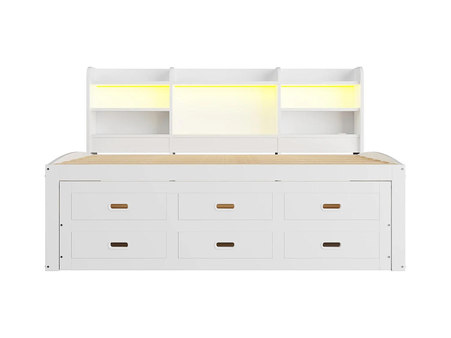 Canapé-lit 90x200cm - avec éclairage LED - 3 tiroirs - avec USB + Type-C - blanc (matelas non inclus)