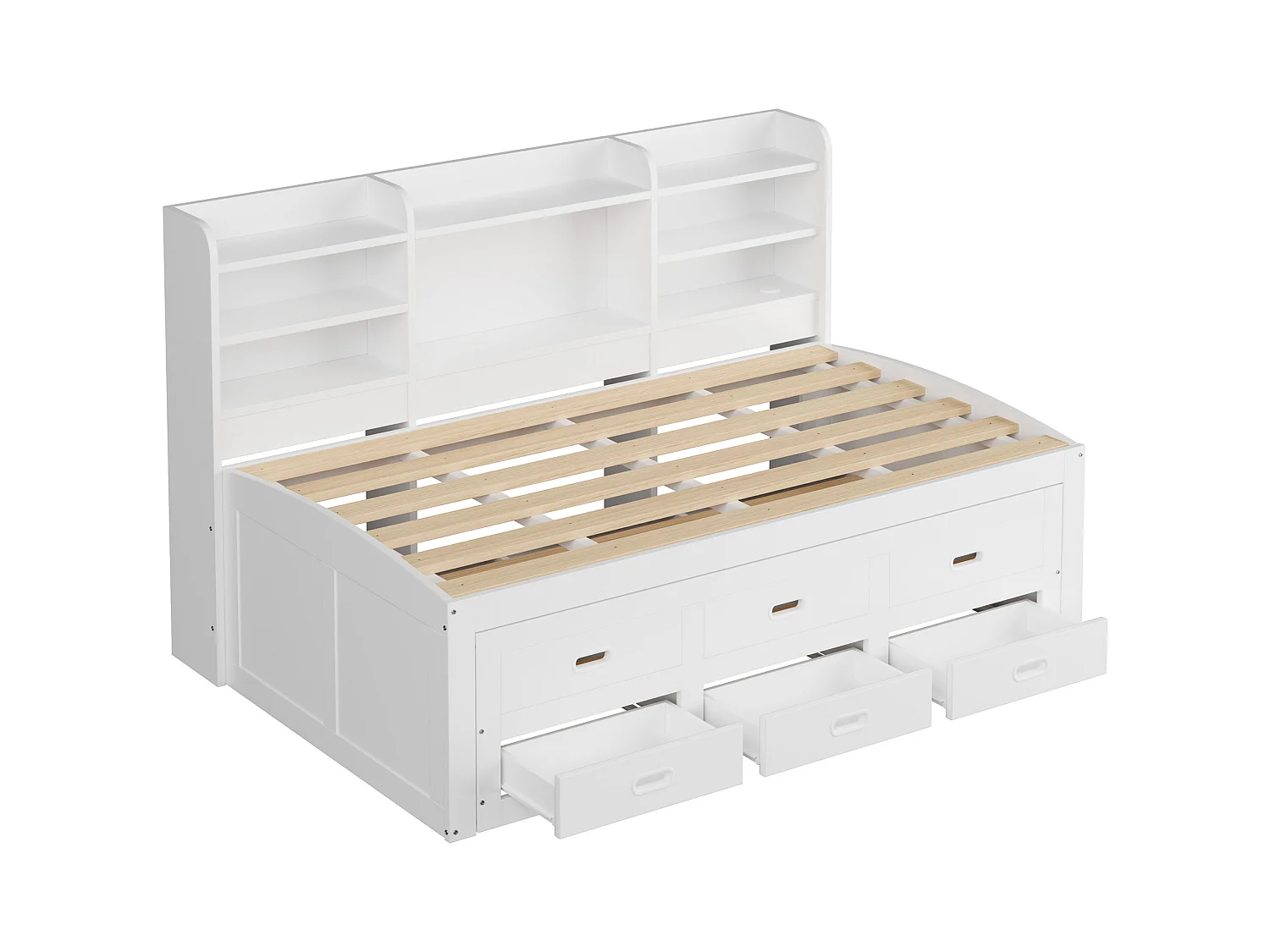 Canapé-lit 90x200cm - avec éclairage LED - 3 tiroirs - avec USB + Type-C - blanc (matelas non inclus)