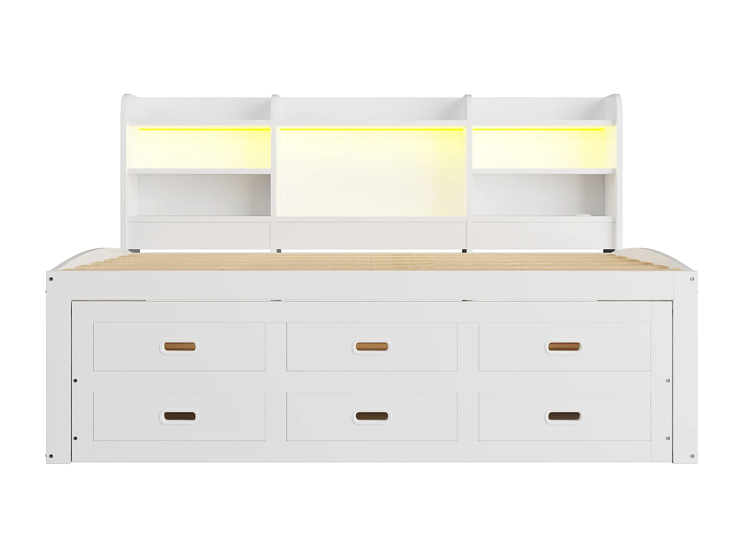 Divano letto 90x200 cm - con illuminazione LED - 3 cassetti - con USB + Type-C - bianco (materasso non incluso)