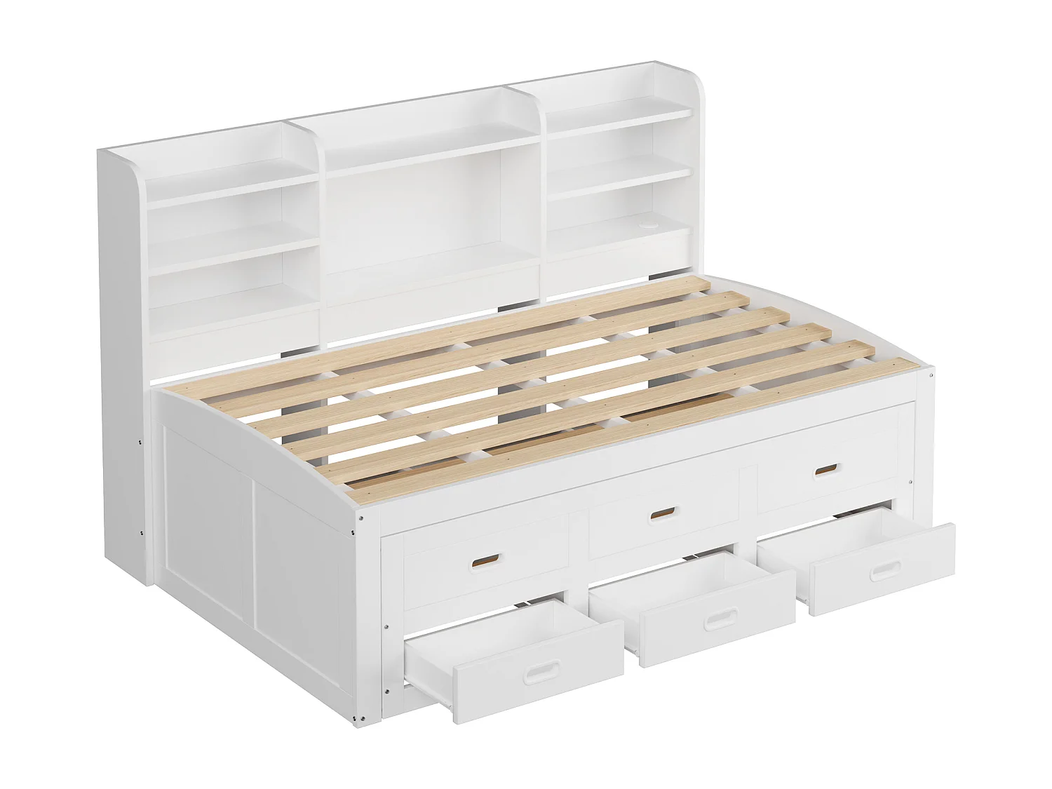 Divano letto 90x200 cm - con illuminazione LED - 3 cassetti - con USB + Type-C - bianco (materasso non incluso)