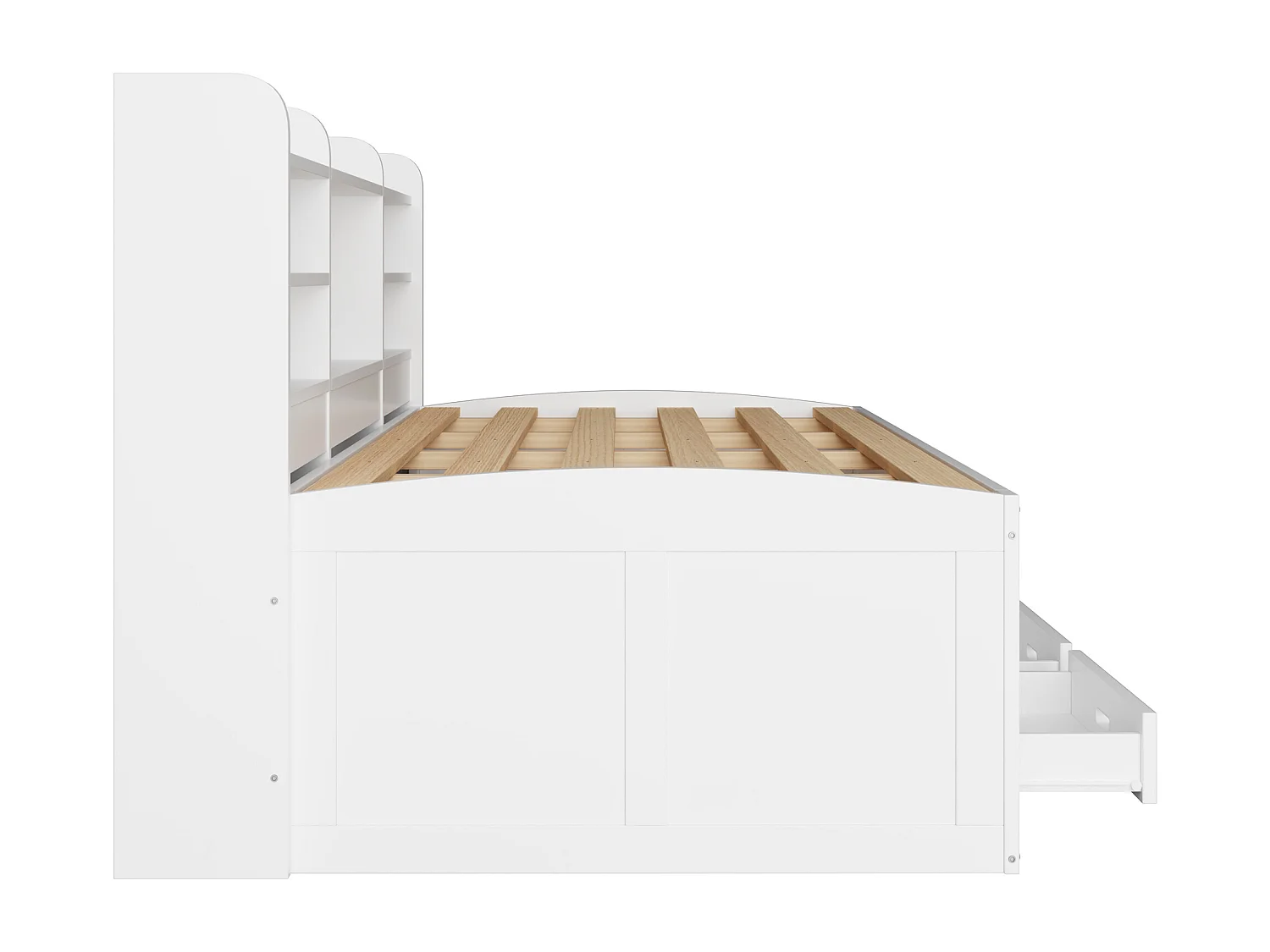 Divano letto 90x200 cm - con illuminazione LED - 3 cassetti - con USB + Type-C - bianco (materasso non incluso)