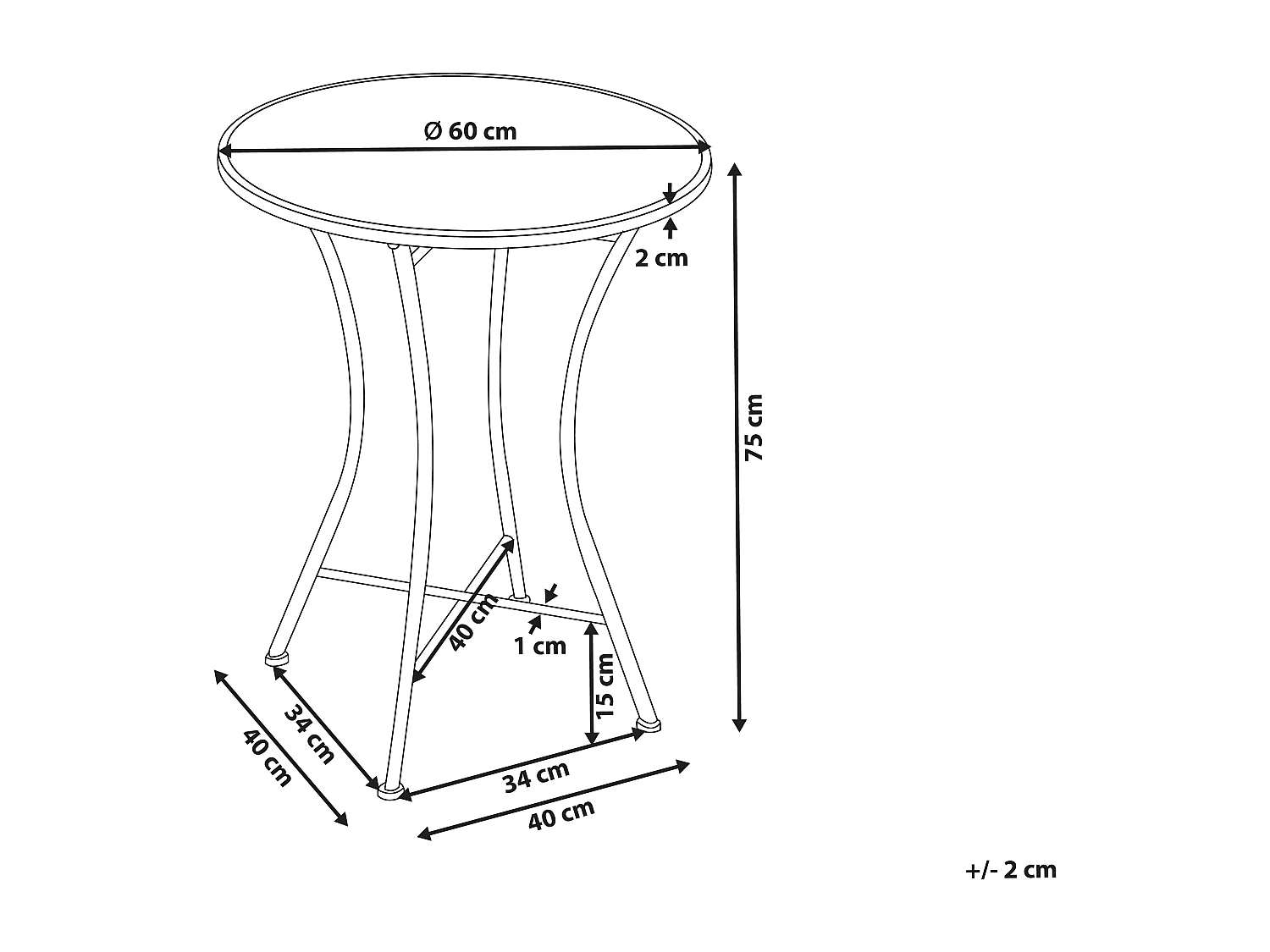 Table bistrot CORIANO 60 cm 60 cm Métal Noir