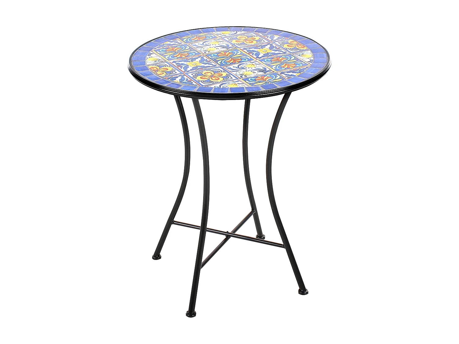 Balkontisch französisch für 2 Personen Metall schwarz rund 60 cm Mosaik Coriano