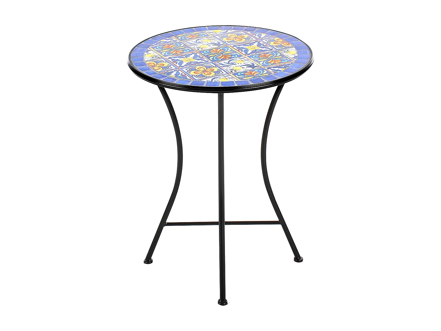 Balkontisch französisch für 2 Personen Metall schwarz rund 60 cm Mosaik Coriano