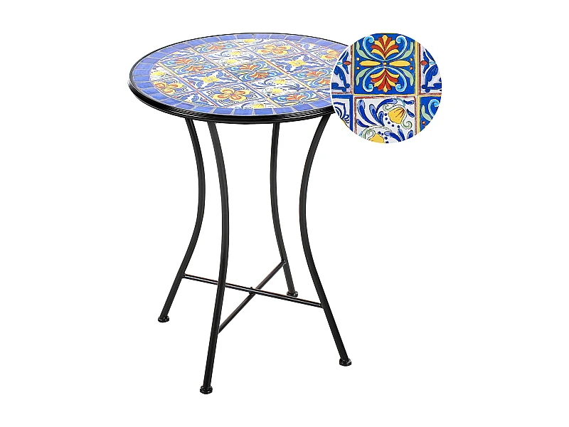 Balkontisch französisch für 2 Personen Metall schwarz rund 60 cm Mosaik Coriano